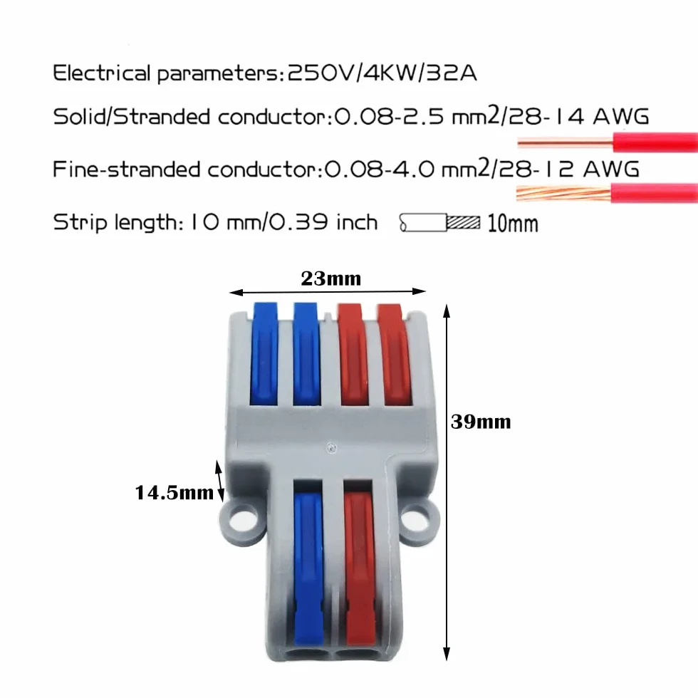 Conectores Electricos, CESFONJER 10 pcs SPL-42 Conector Cable, biateral conector conductor compacto, bloques de conectores eléctricos (2 en 4 fuera)