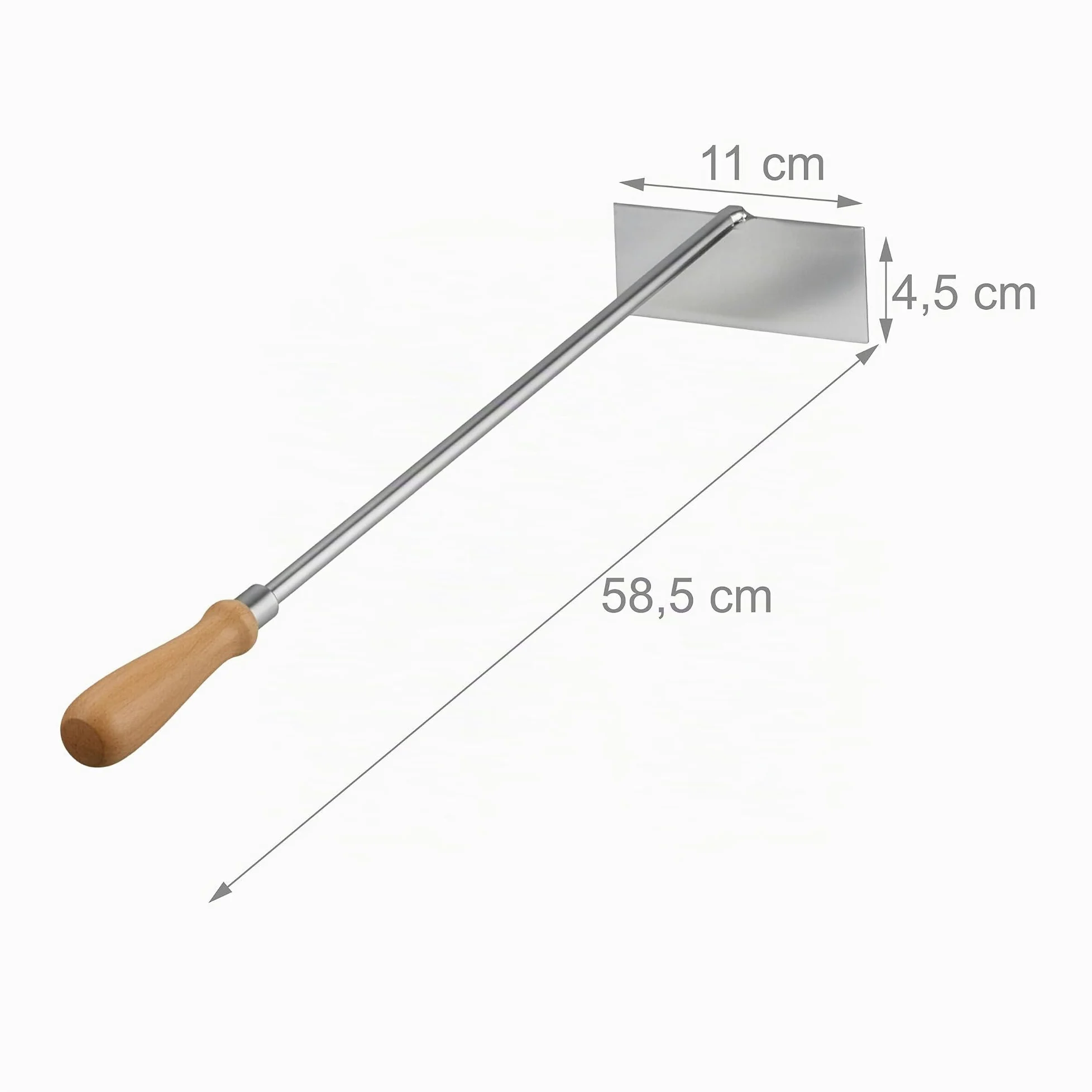 Rascador de Cenizas Relaxdays, Acero Inoxidable, Mango de Madera, 58,5 cm, Pala para chimeneas, Gancho para Cenizas.