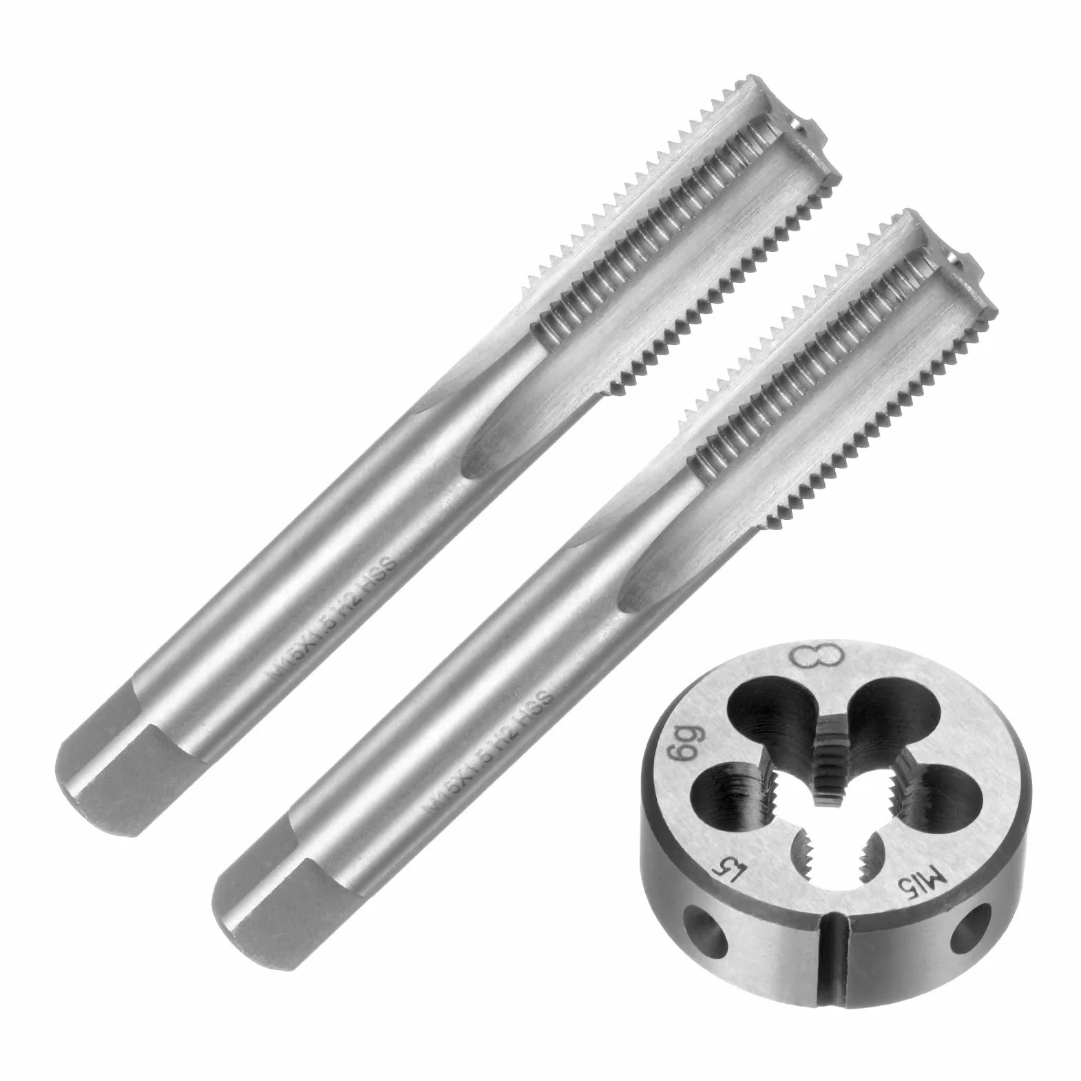 QUARKZMAN Juego de 3 Piezas de Machos y Terrajas, Métrica M15 x 1.5, Herramienta de Roscado, Kit de Machos y Terrajas para Reparación de Roscas de Tuercas y Tornillos