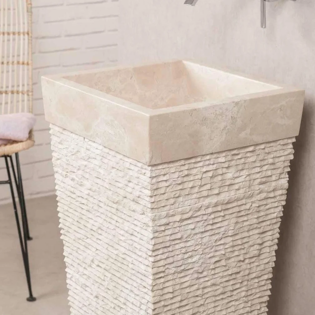 wanda collection - Lavabo de pie piramidal de Piedra para Cuarto de baño Habana Crema
