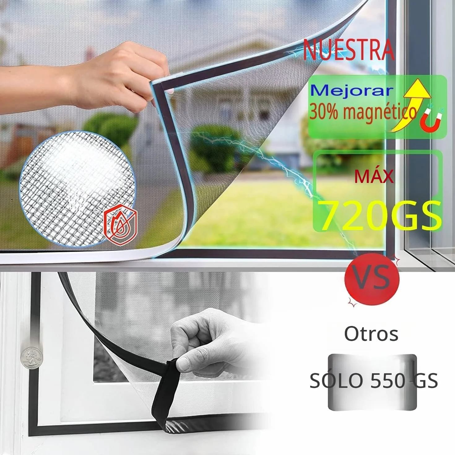 Mosquitera Magnética para Ventana, Tamaño Máximo 130 x 150 cm, Red de Fibra de Vidrio, Fácil Instalación, Recortable y Sin Taladrar