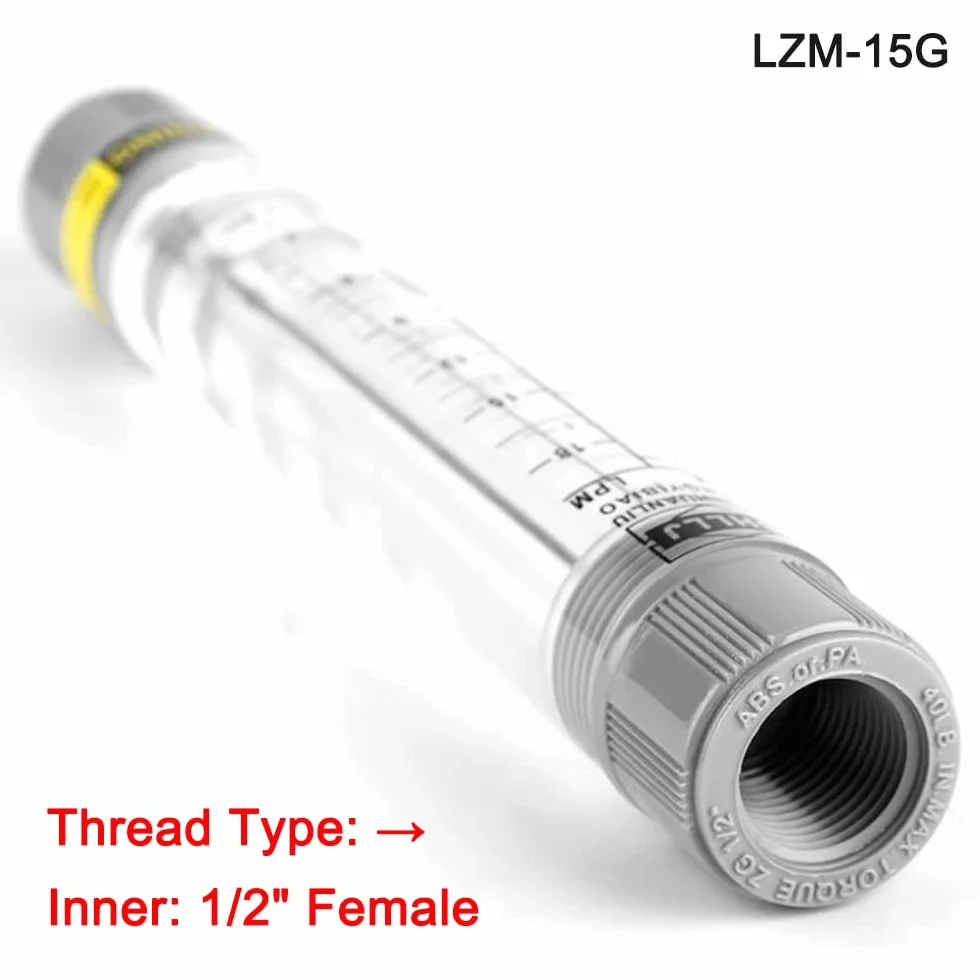 Caudalímetro líquido tipo tubo, 0..25-2.5 GPM y 1-9 LPM rotámetro de agua de alta precisión para análisis de la tasa de medio líquido, LZM-15G (rosca interna de 1/2 pulgada)