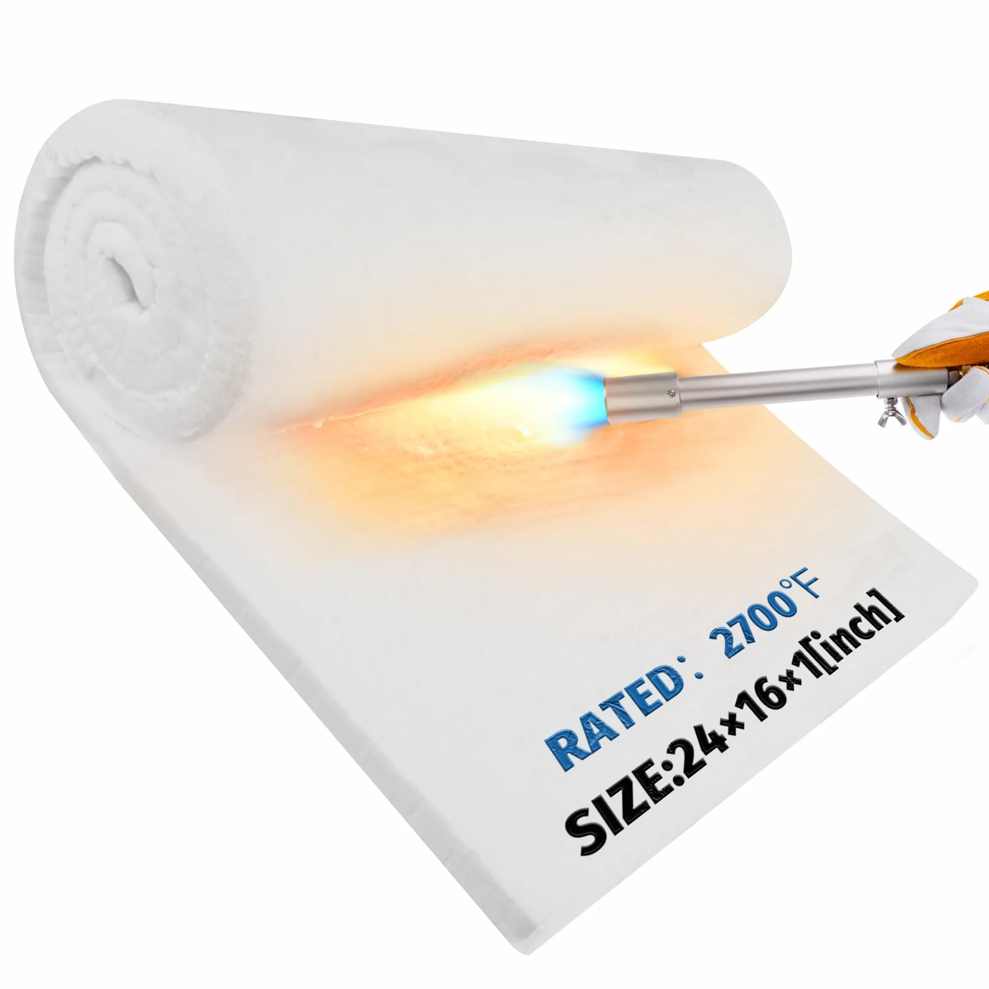 Nelyrho Manta aislante de fibra de cerámica de 24 x 16 x 1 pulgadas, ignífuga y resistente al calor hasta 1,482.2 °C, ideal para deflectores de estufa de leña, chimeneas, hornos, forjas, hornos de