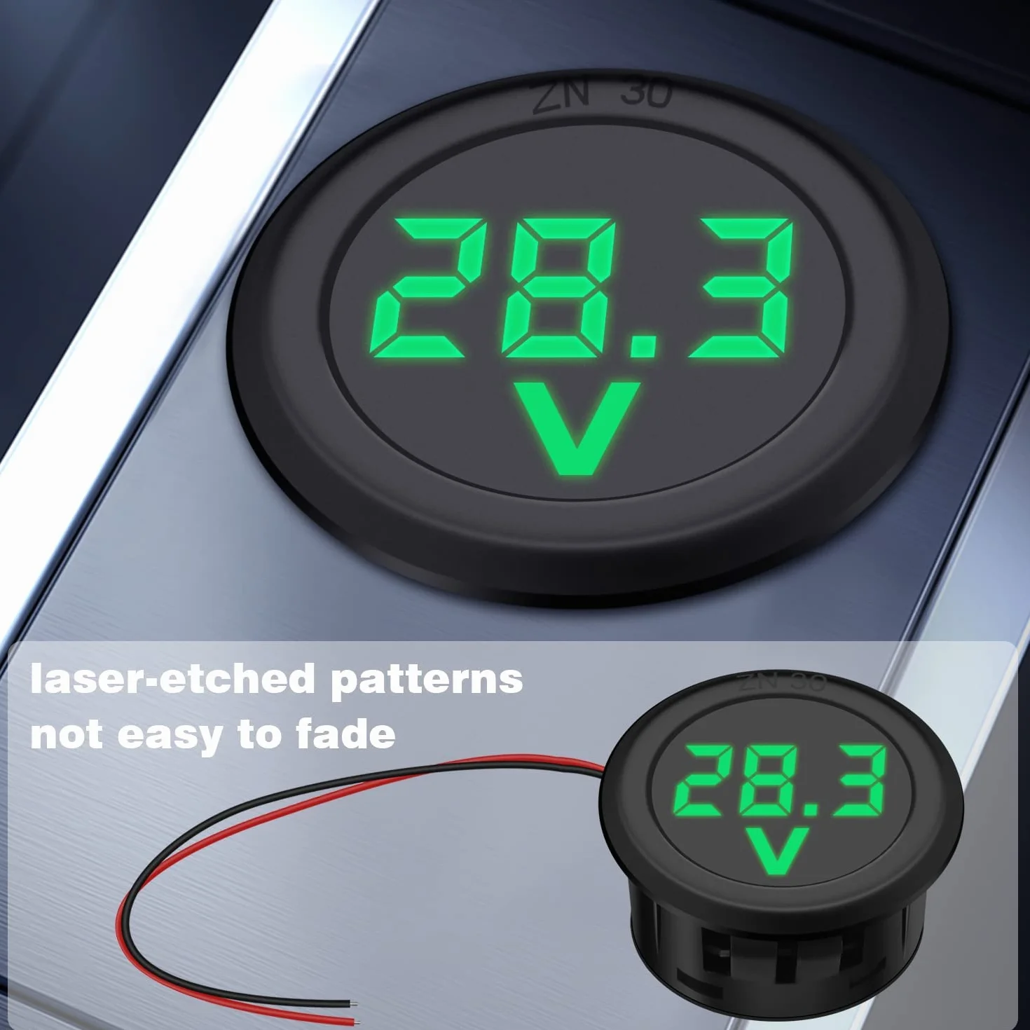 Mini Voltímetro Digital DC 4-100V Pantalla LED Medición de Presión Precisa Protección Polaridad Inversa Rojo Azul Verde Redondo