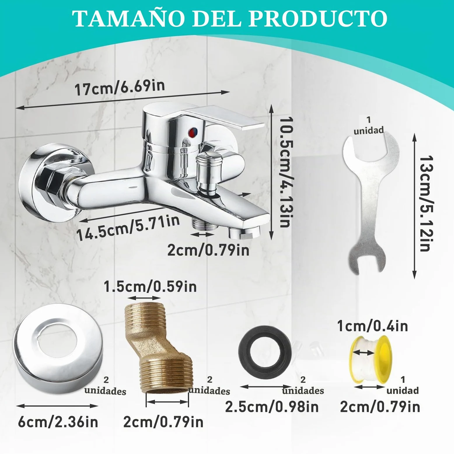 Kit Grifo Mezclador de Bañera, Grifo de Bañera Caliente y Frío con Accesorios de Montaje, Grifería para el Hogar y el Baño