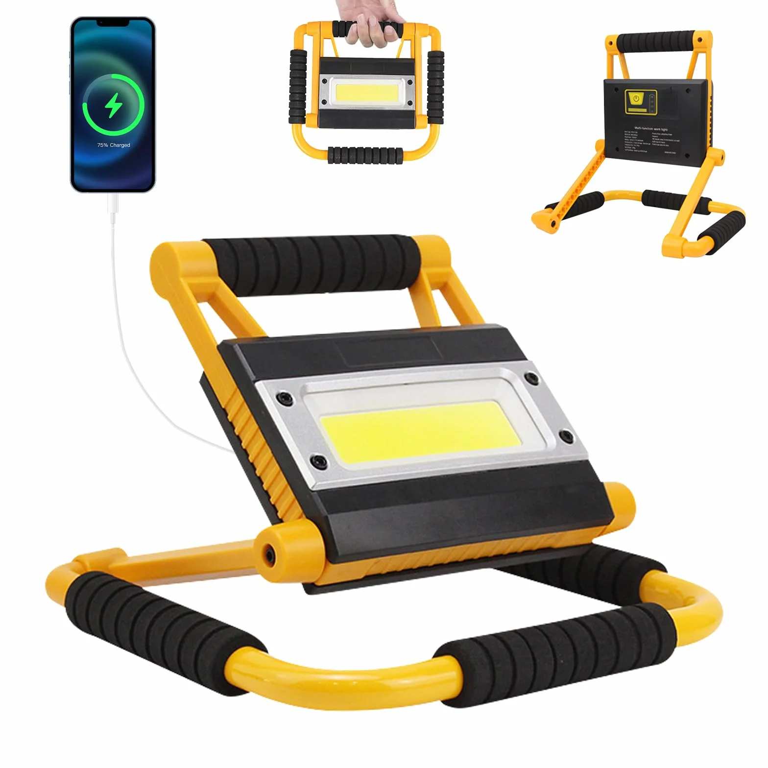 Foco LED de 20 W con batería, 4400 mAh, 1600 lm, lámpara de trabajo portátil, lámpara de camping portátil al aire libre, 4 modos de luz y batería recargable, para camping, garaje, emergencia, obra