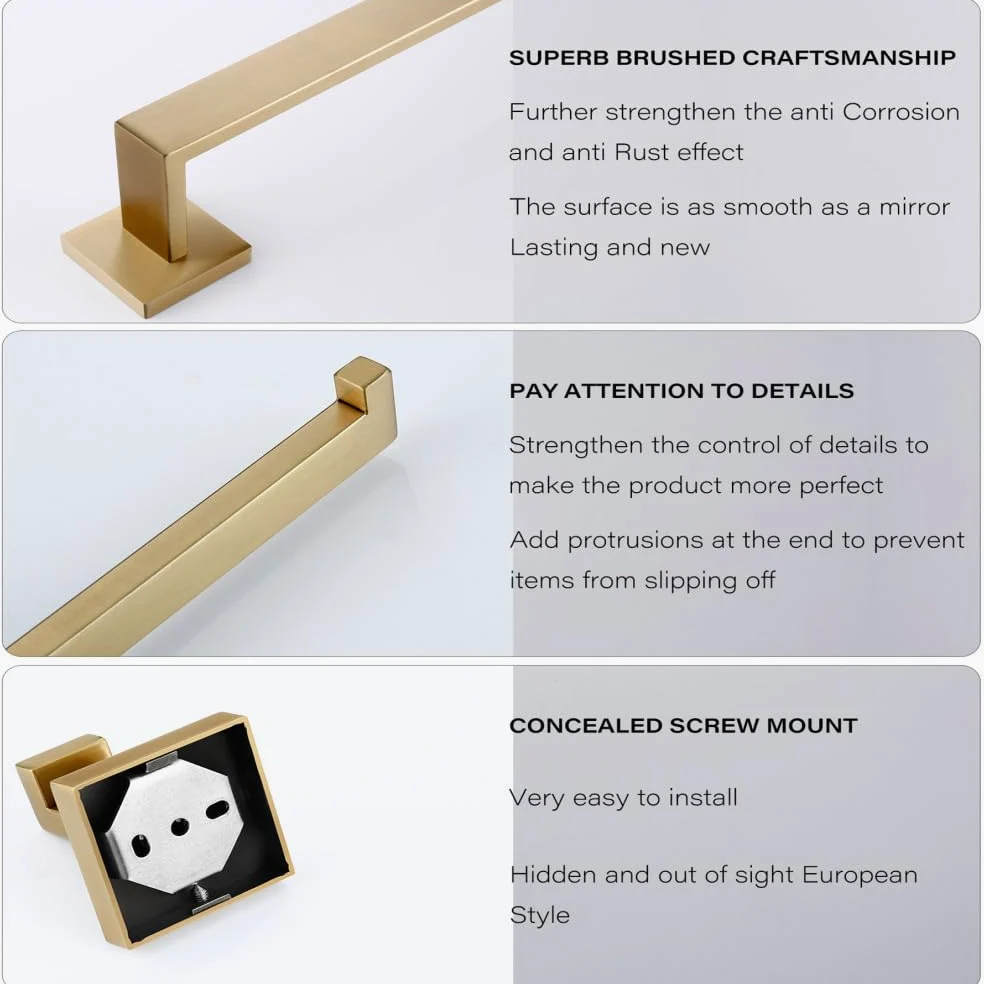 Juego de Accesorios de baño de Oro Cepillado Soporte para Rollo de Papel higiénico para Montaje en Pared Toallero Percha para Batas Kit de Accesorios de Acero Inoxidable, Soporte para teléfono BG