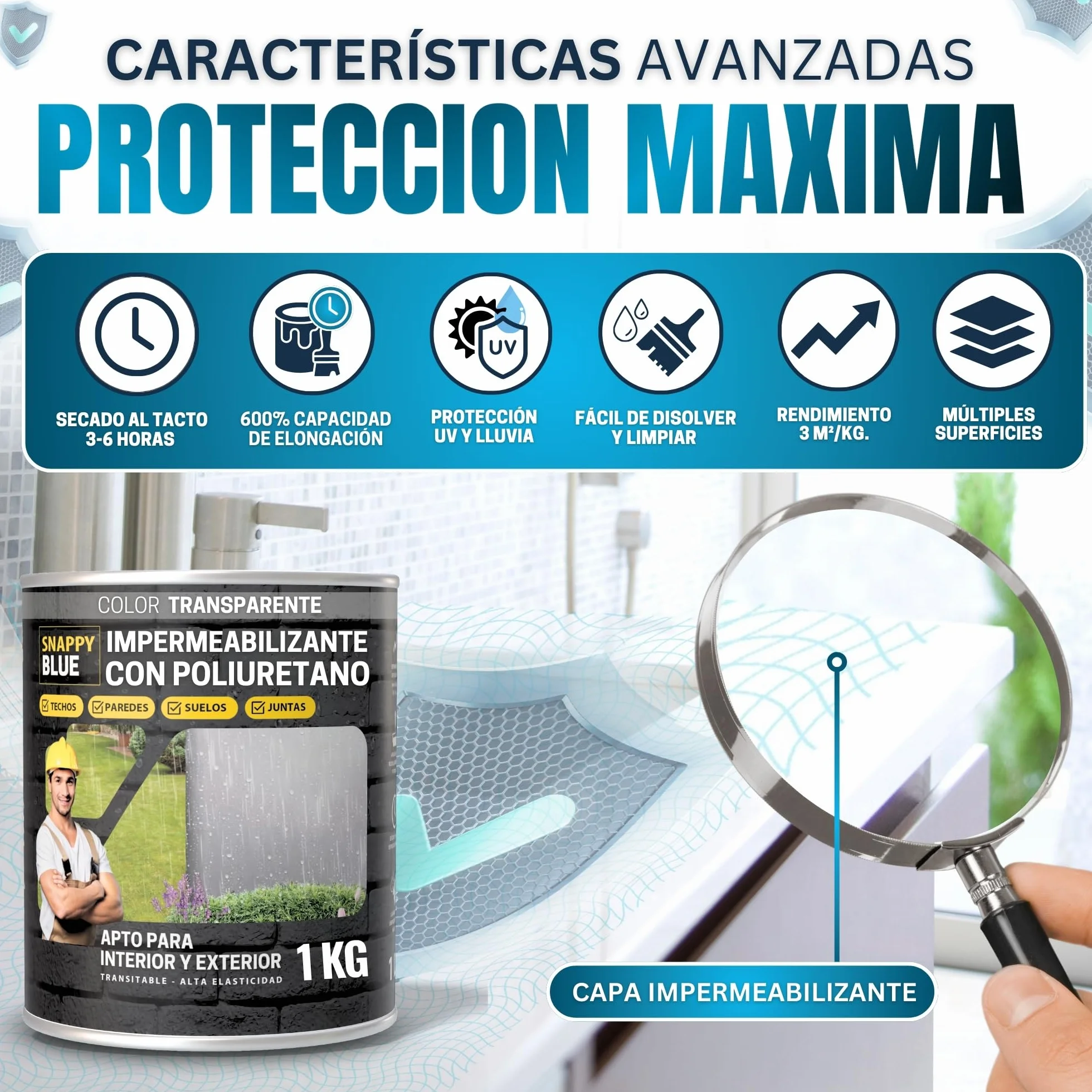 [2kg + Brocha]Impermeabilizante Transparente con Poliuretano, Sellador Impermeable Transparente de Alto Impacto, Revestimiento Impermeable Definitivo Ideales para Techos, Terrazas Interior y Exterior