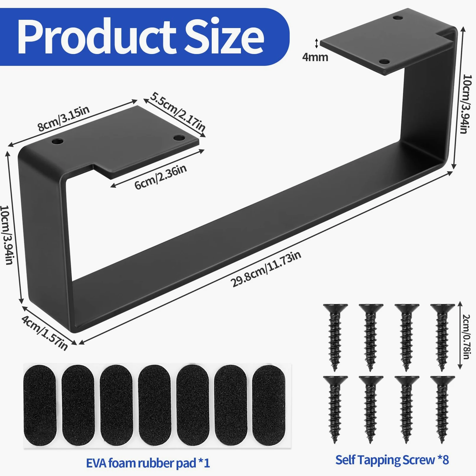 2 PiezasPatas para Mesas Metal, Patas Mesa Comedor, Patas Escritorio Muebles, Estructura para Banco Armario Sofá Marco de Mesas, Negras (30 x 5,3 x 9,5 cm) (Negro 30cm)