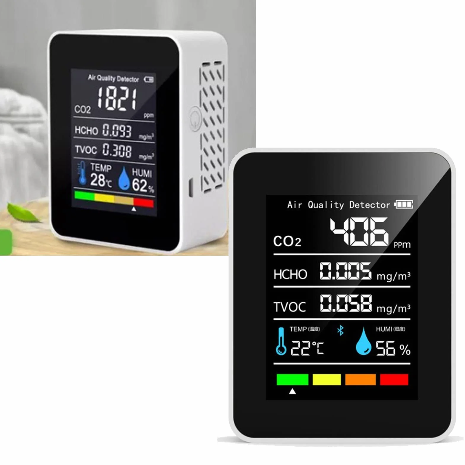 Detector CO2 5 en 1 Portátil con HCHO TVOC Temperatura Humedad para Hogar Oficina a Pilas