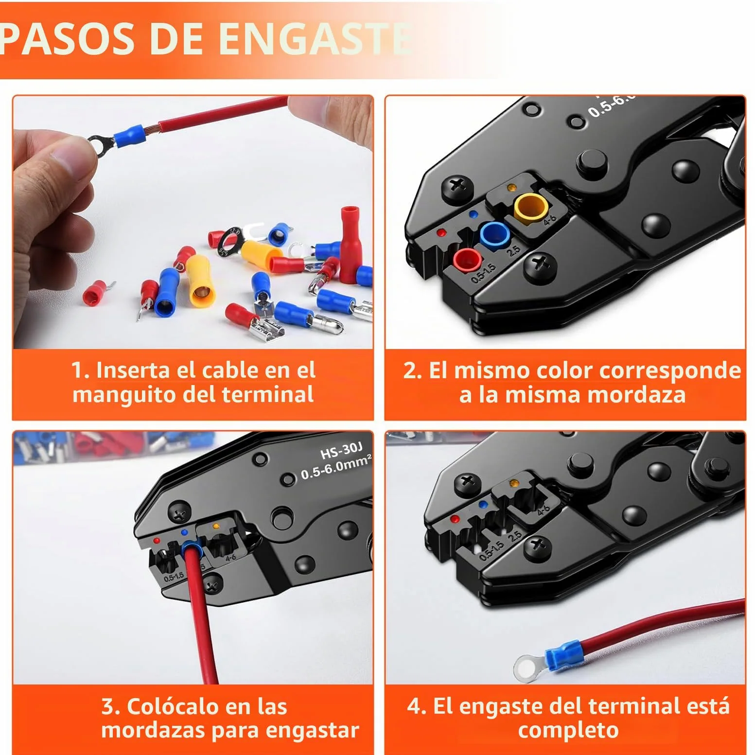 Crimpadora Terminales Eléctricos, 18 Modelos [0,5-6 mm²], Set Alicates Terminales Electricos, Juego de Alicates Crimpadores con 350 Conectores Crimpados Incluidos, Herramienta de Crimpado