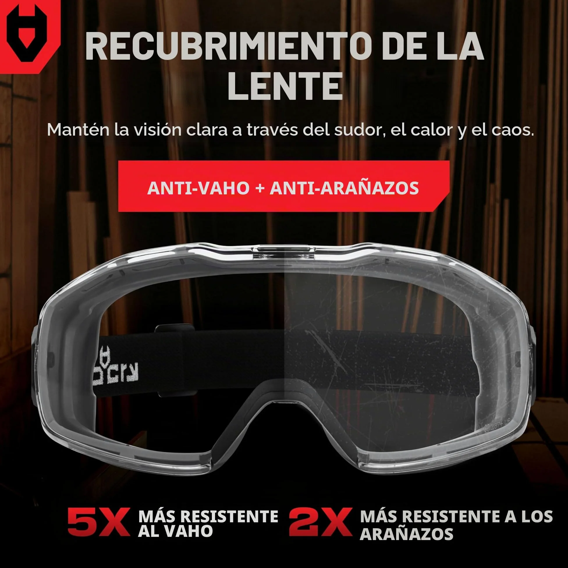 NoCry Gafas de seguridad híbridas con revestimiento antivaho y antiarañazos; lentes transparentes; brazos ajustables intercambiables y una banda elástica; certificado ANSI Z87.1