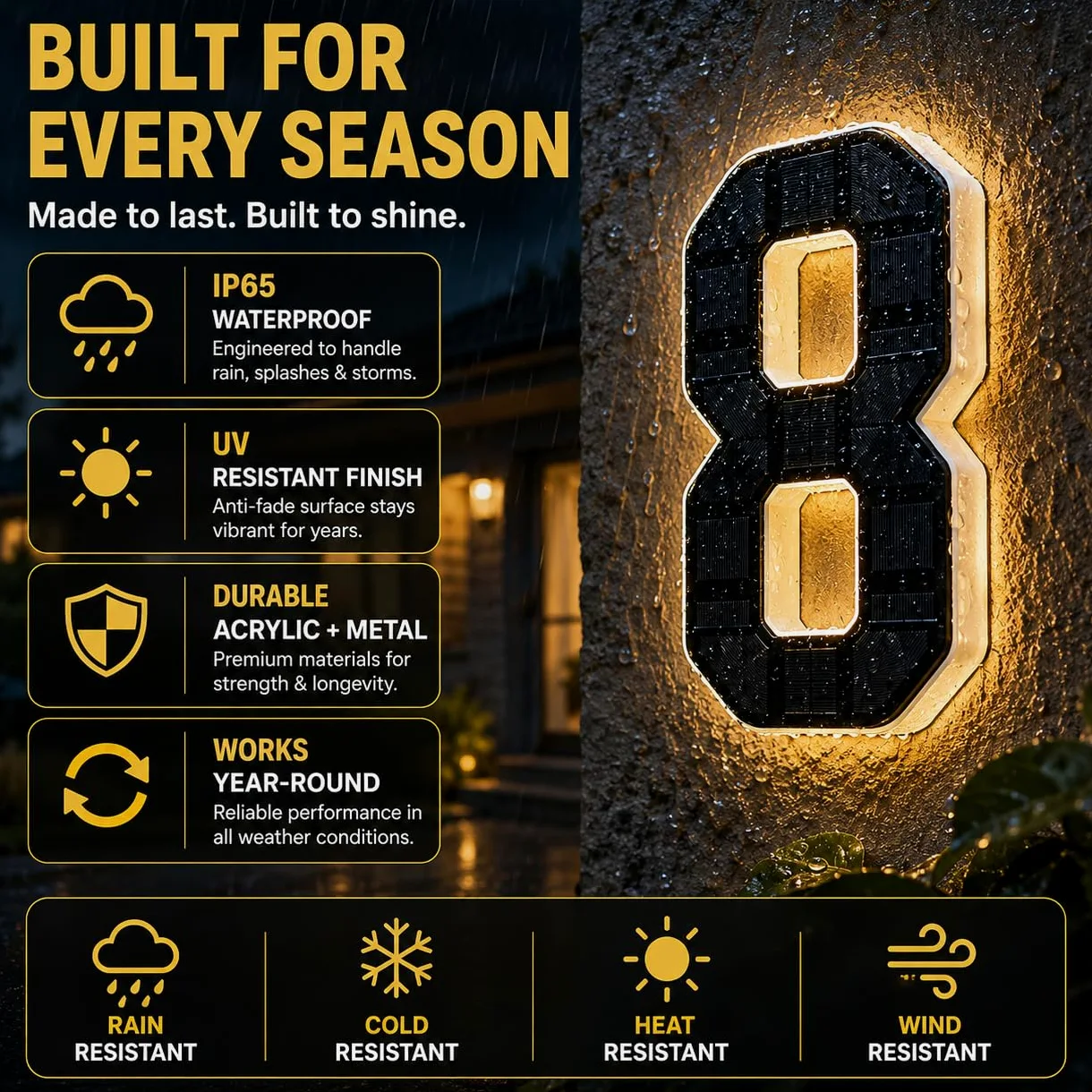Señal de número de casa solar de 9 pulgadas para exterior, señales de números de dirección LED impermeables grandes, para visibilidad nocturna exterior 7