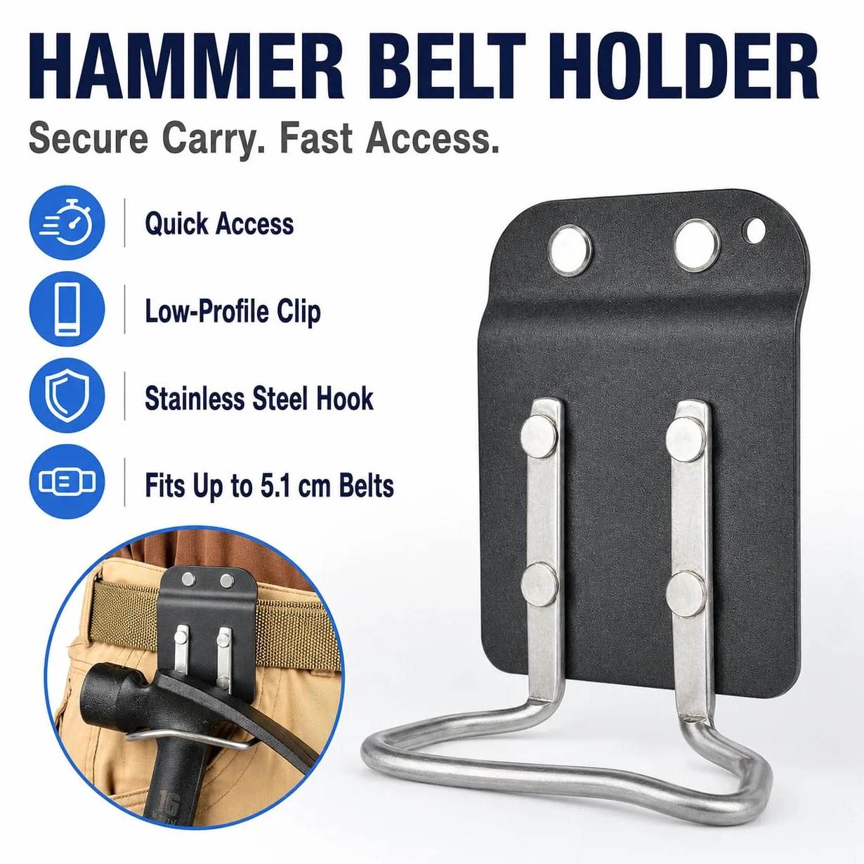 VOBOR Soporte para martillo para cinturón de herramientas con patillas de metal para techadores y carpinteros