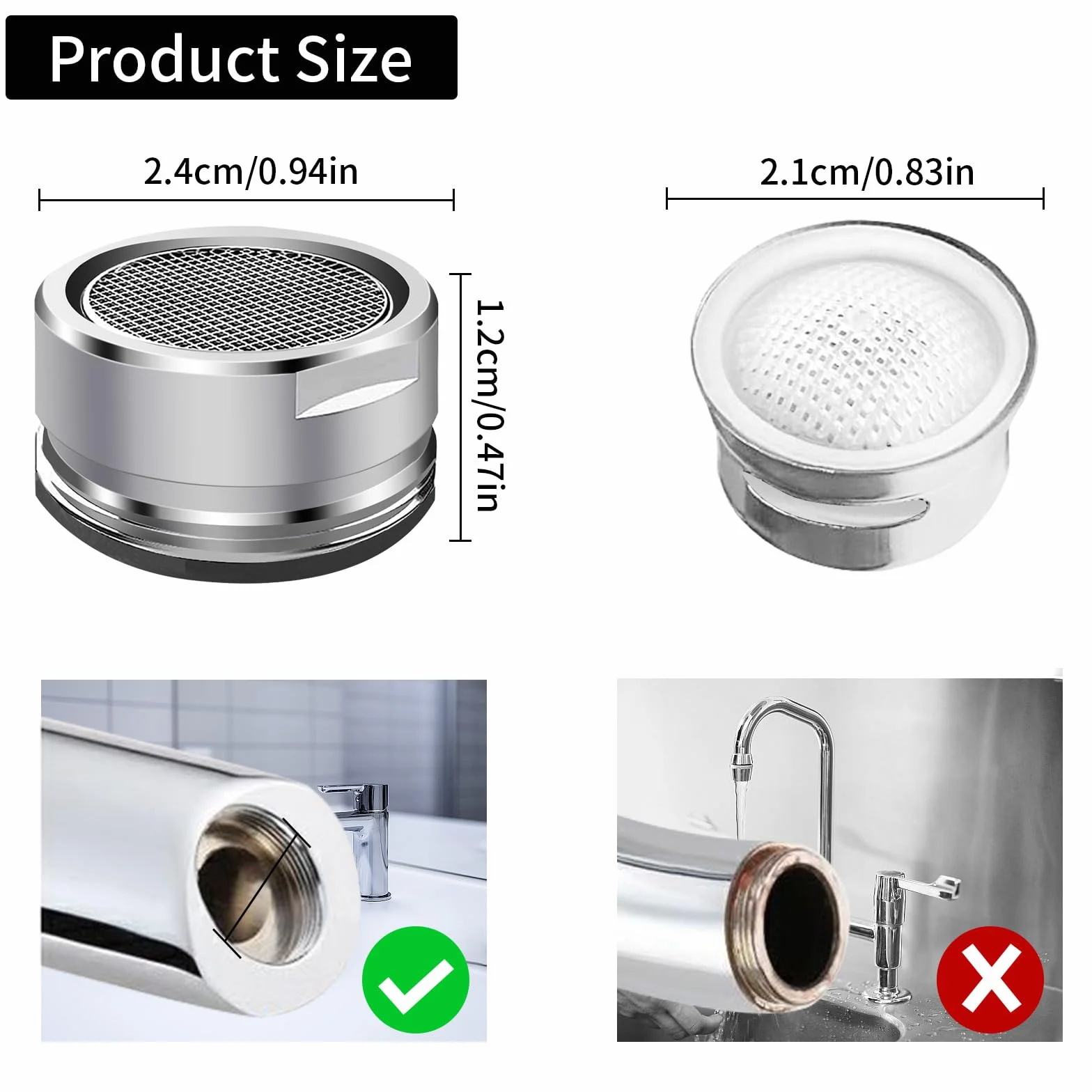3 piezas de agua hansip – Aireador M24 – colador de grifo – Boquilla mezcladora con filtro de acero inoxidable incluye rosca exterior metálica con junta (rosca exterior de 24 mm)