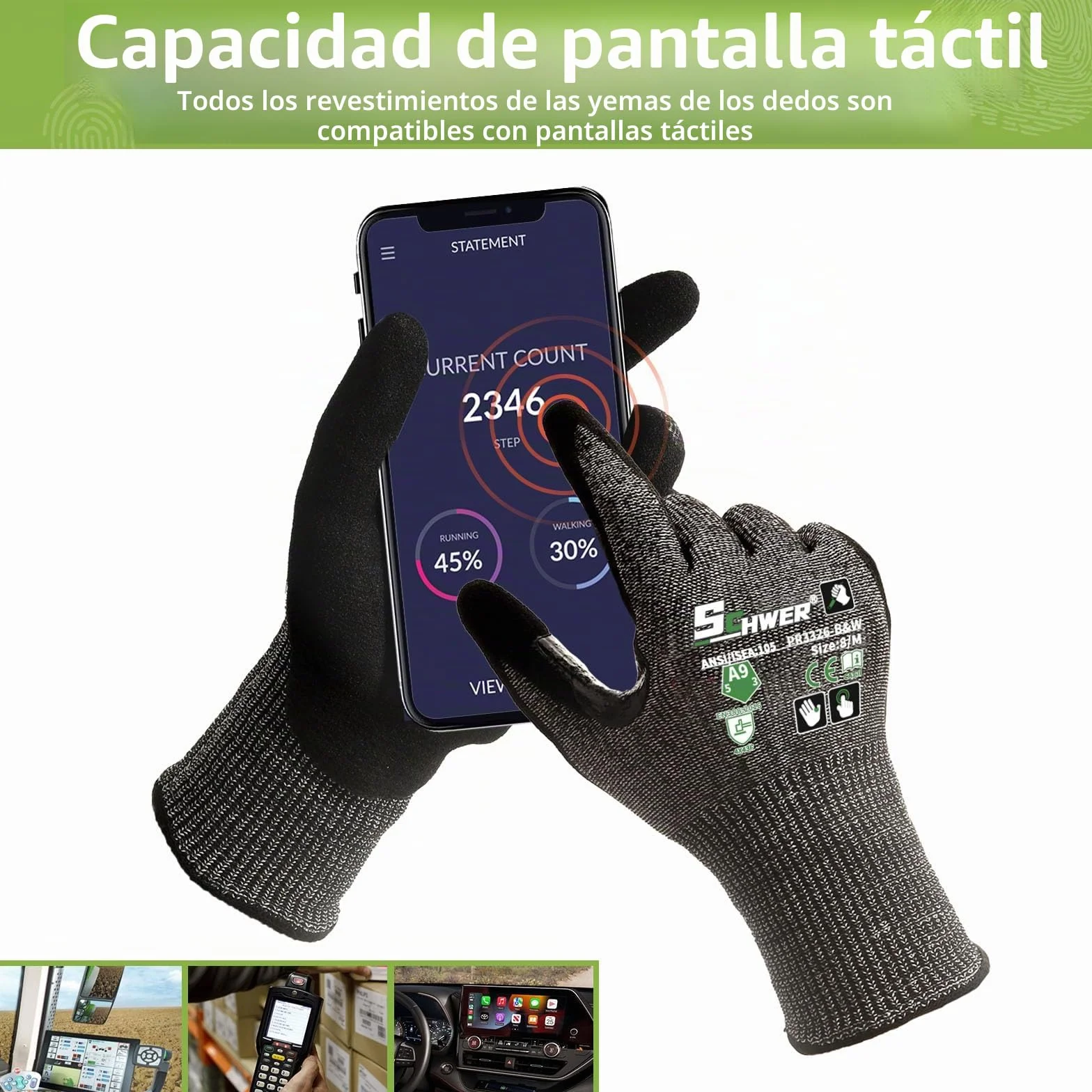 Guantes anticorte Schwer (LEVEL A9/F) duraderos para trabajo reparación automóviles fabricación vidrio grabado negro L