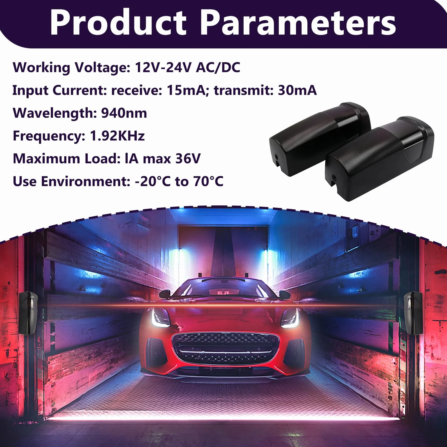 Fotocélulas Infrarrojos Universales, Fotocelula Sensor Puerta Garaje, para Automatización de Puertas y Cancelas de Garaje, Ajustables 180°, Protección IP55, con Filtro Solar, Compatible AC/DC 12-24V