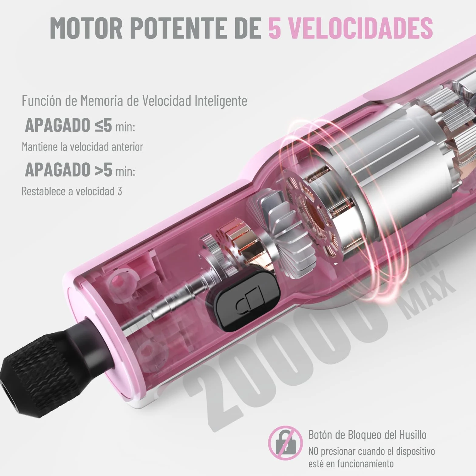 Katerk Kit de Herramientas de Amoladora, 5 Velocidades Herramienta Rotativa, 5000-20000RPM, Batería 2500mAh, 3.7V Mini Amoladora Eléctrica con 70 Accesorios para Grabar,Taladrar,Cortar, Esmerilar-Rosa