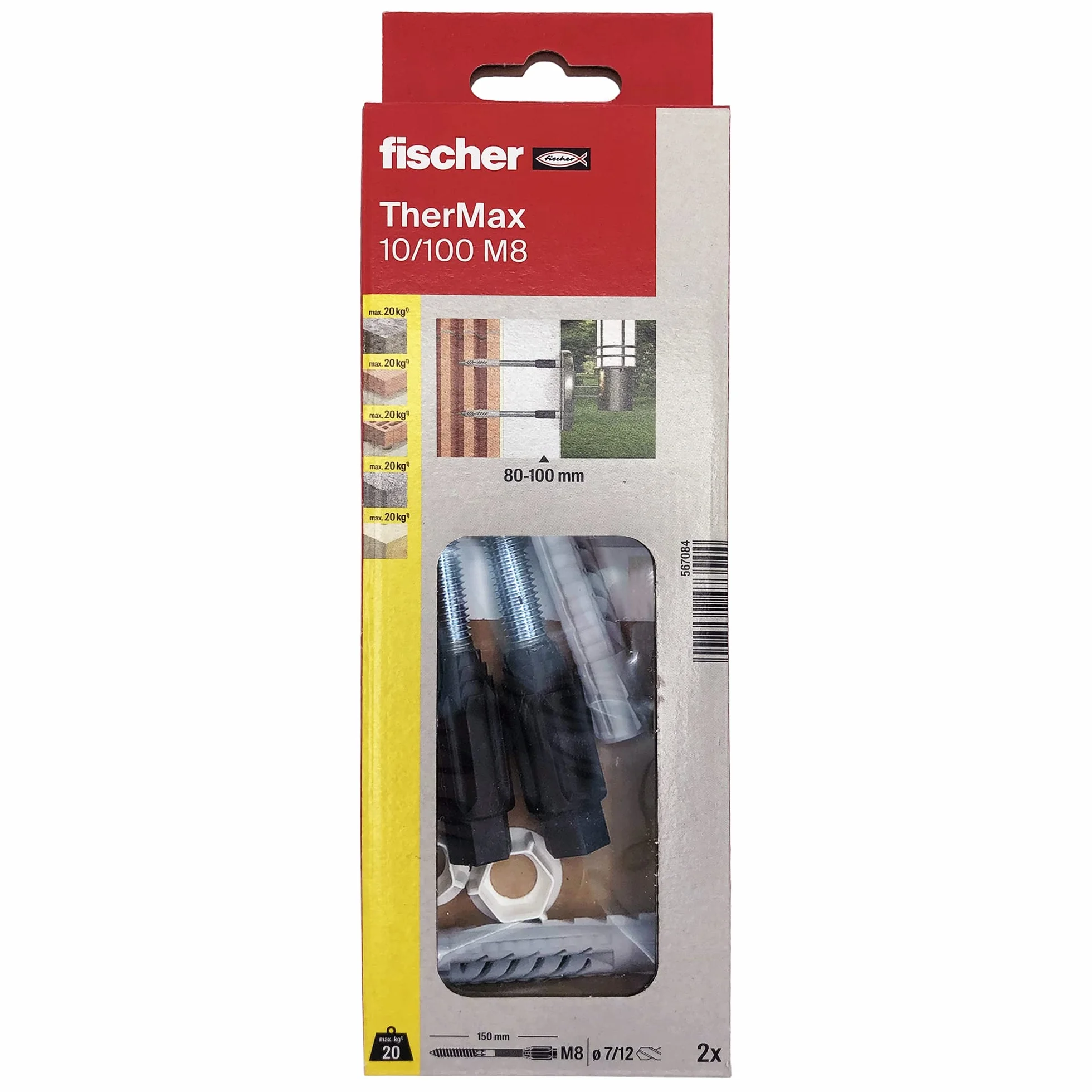 Fischer Thermax 10/100 M8 - Juego de 2 tacos para fijación en revestimiento aislante (máx. 100 mm)