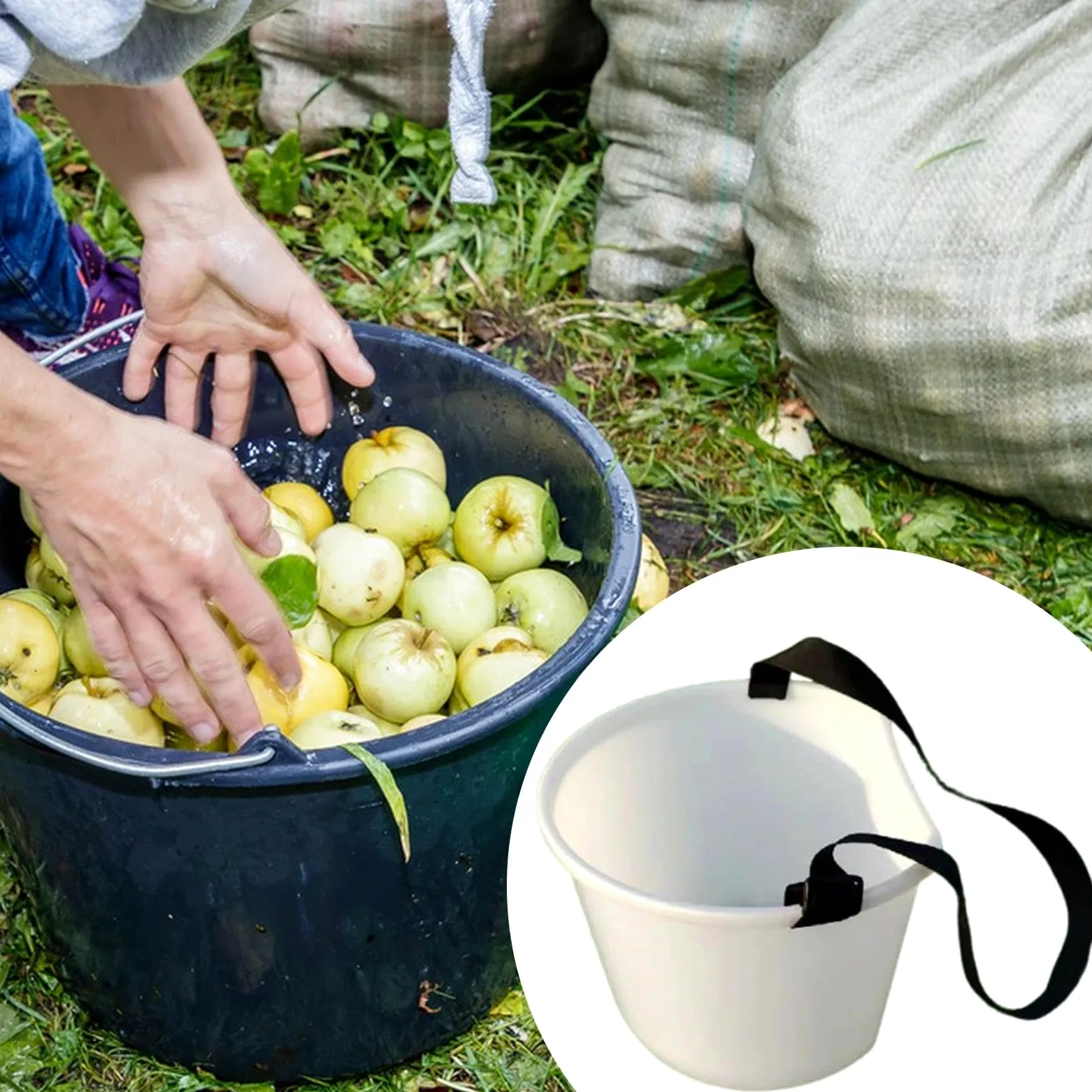Gralara Cesta para Recoger Frutas con Correa de Hombro Ajustable, Organizador Multifuncional y Compacto para el jardín.