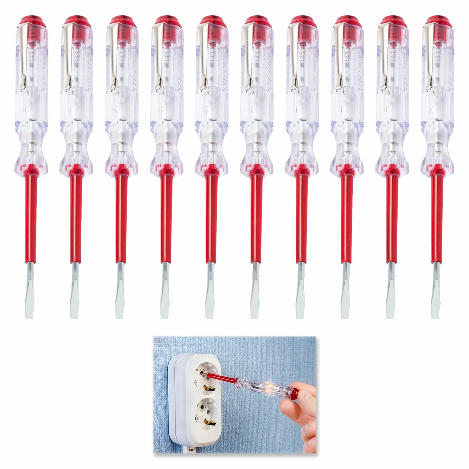 10 Piezas Destornillador Busca Polos, Buscapolos Electricista, Comprobador de fases, Mains Tester No Contacto, 100-500V, Herramientas de Seguridad para Electricistas, Clip de Sujeción Incluido