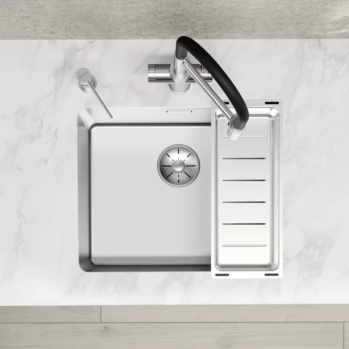 BLANCO CATRIS-S Flexo Grifo de cocina cromado Alta presión Agua filtrada BWT Cambio de chorro transparente a ducha