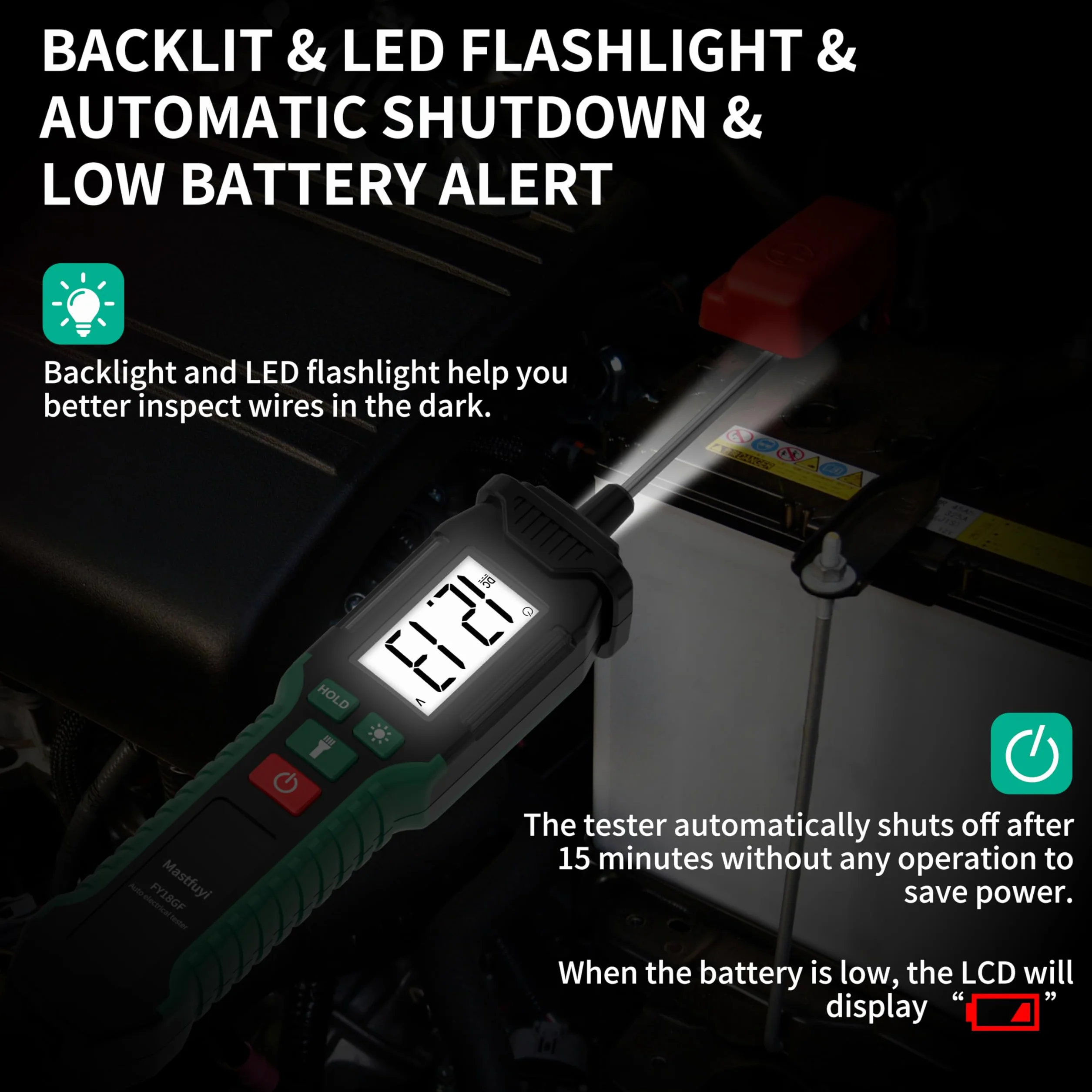 Lápiz Comprobador de Voltaje para Coche, 0,8 V-100 V CC Probador de Circuito Digital LCD Retroiluminado, Voltímetro Bidireccional Automático