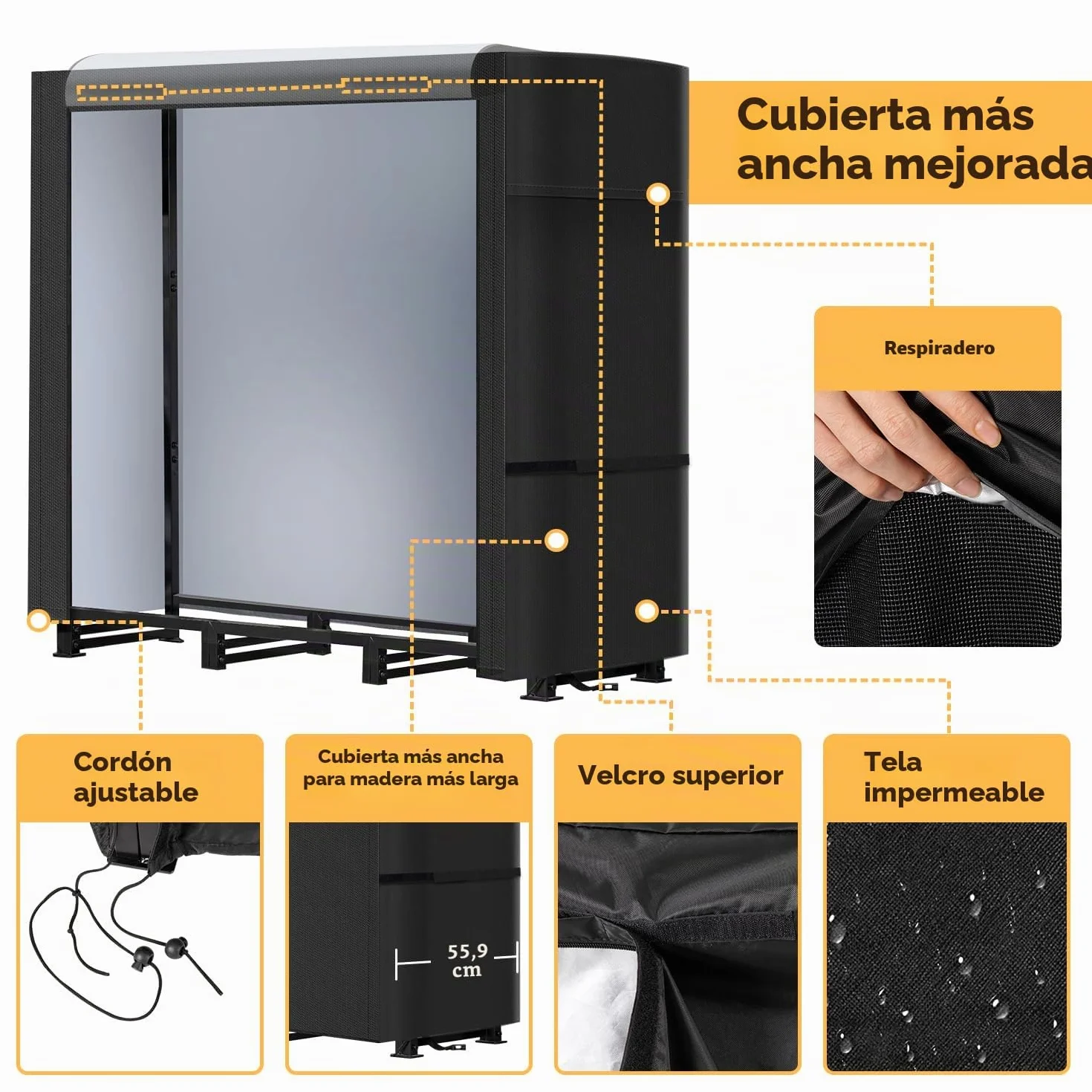 NALONE Estante de leña para exteriores con cubierta y bolsa de transporte, estante de soporte cuadrado resistente con cubierta impermeable para chimeneas, hogueras (Negro 4FT)