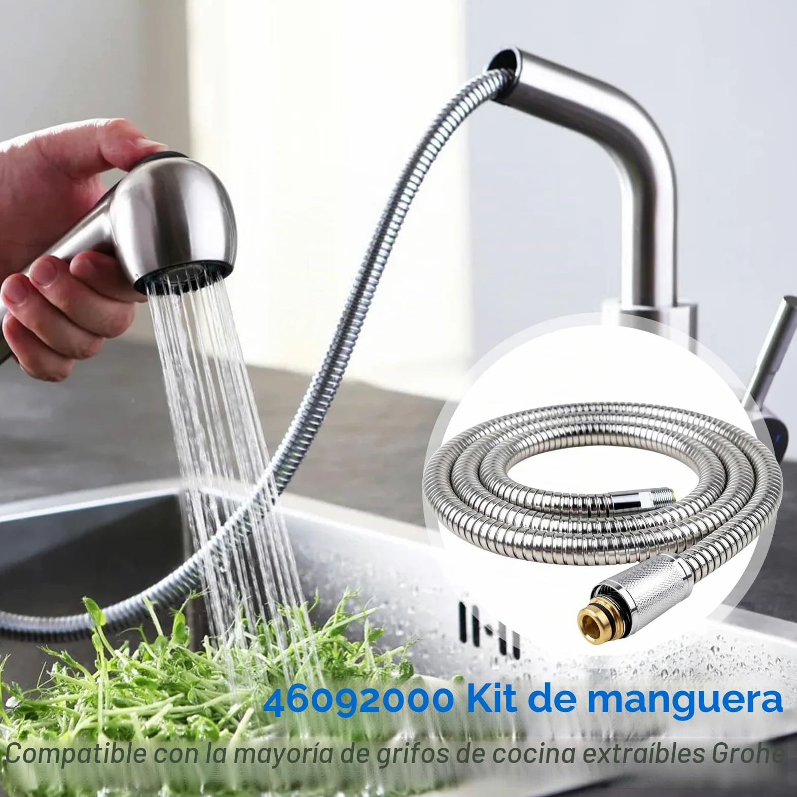 Kit de repuesto de manguera de grifo de cocina de 3 piezas compatible con grifos extraíbles Grohe 48293000, manguera rociadora flexible extraíble