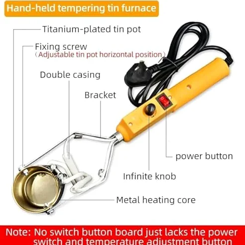 Crisol de plomo de mano, crisol eléctrico para plomo de 380 W, crisoles para fundir metal, ajuste de 200-450 ℃, fusión en 10 minutos, capacidad de 1100 g, crisol de plomo para moldes de peso de pesca