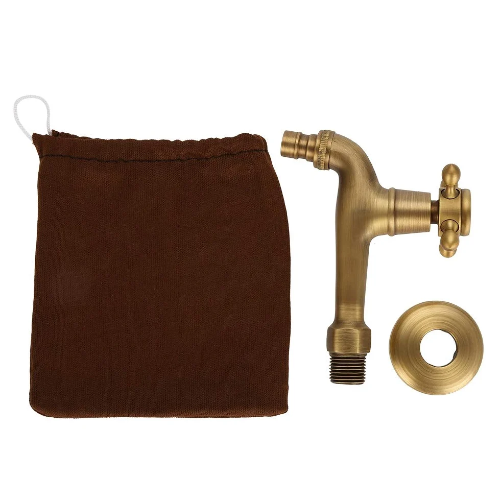 MAGT Grifo Vintage Latón, Grifo de Agua de Latón Vintage Mango Cruzado Único Adaptador de Grifo de Control de Agua Fría/Caliente Montado en Pared (Grifo de Agua Largo)