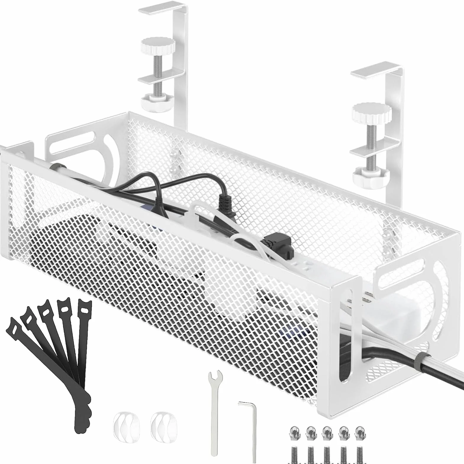 Bandeja de gestión de Cables para Debajo del Escritorio, Organizador de Cables sin Taladro, Bandeja de Cables Ajustable y retráctil, fácil de Instalar, solución de Cables para el hogar u -1 Paquete
