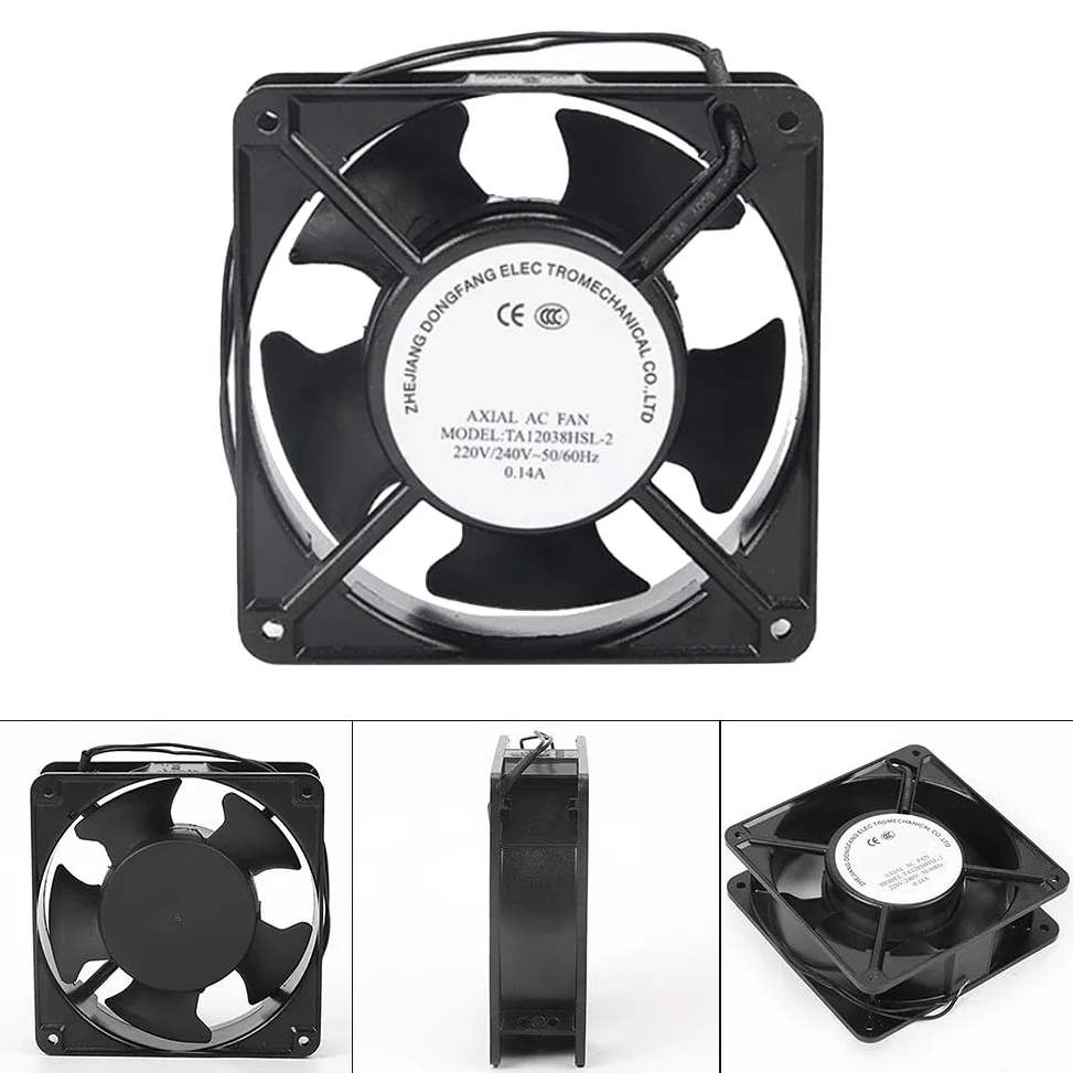 Ventilador axial para casete de chimenea, funcionamiento silencioso, ventilador axial con aspas metálicas, para estufas, extractores, chimeneas, estufas de leña, 120 x 120 x 38 mm