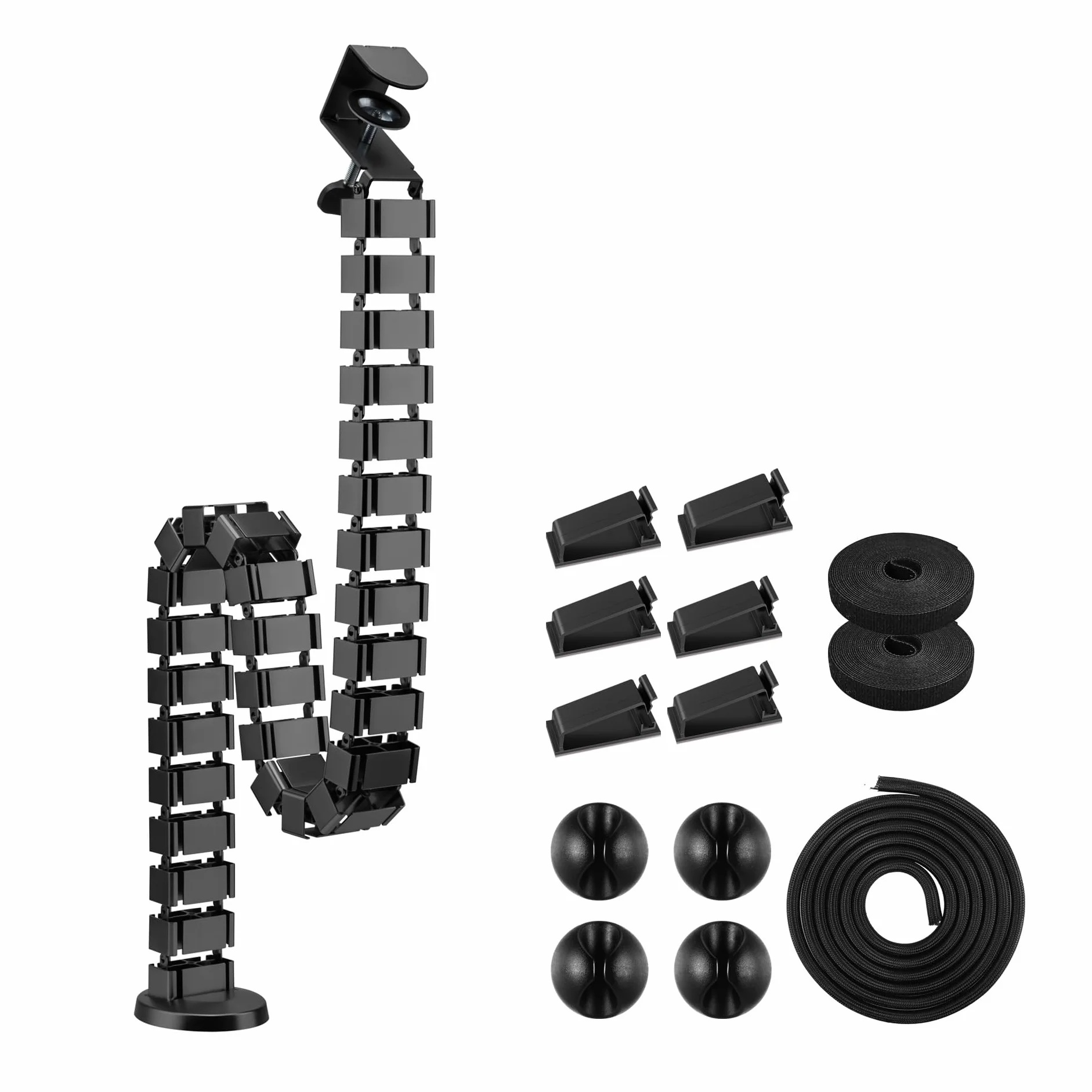 Mimoke Guía de cables de montaje con abrazadera para escritorio regulable en altura Longitud flexible del conducto de cables 1347mm Gestión de cables angular Kuba Slim montaje con abrazadera Negro
