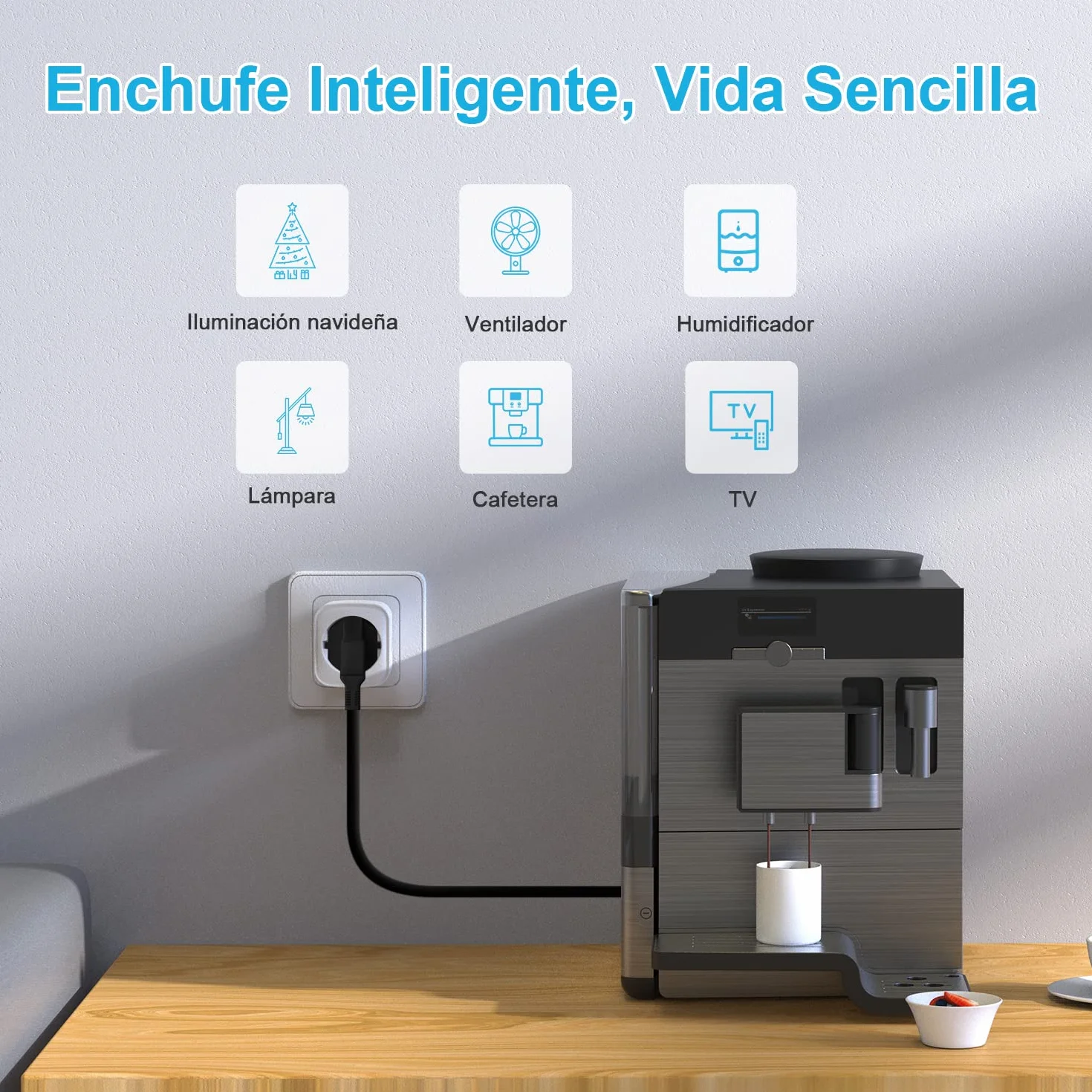 Enchufe Inteligente Alexa, Enchufe Wi-Fi Medidor Consumo, Tomada Inteligente Programable con Temporizador, Control Remoto por APP&Voz, Compatible con Alexa, Google Home y SmartThings, 16A 3680W, 1Pack