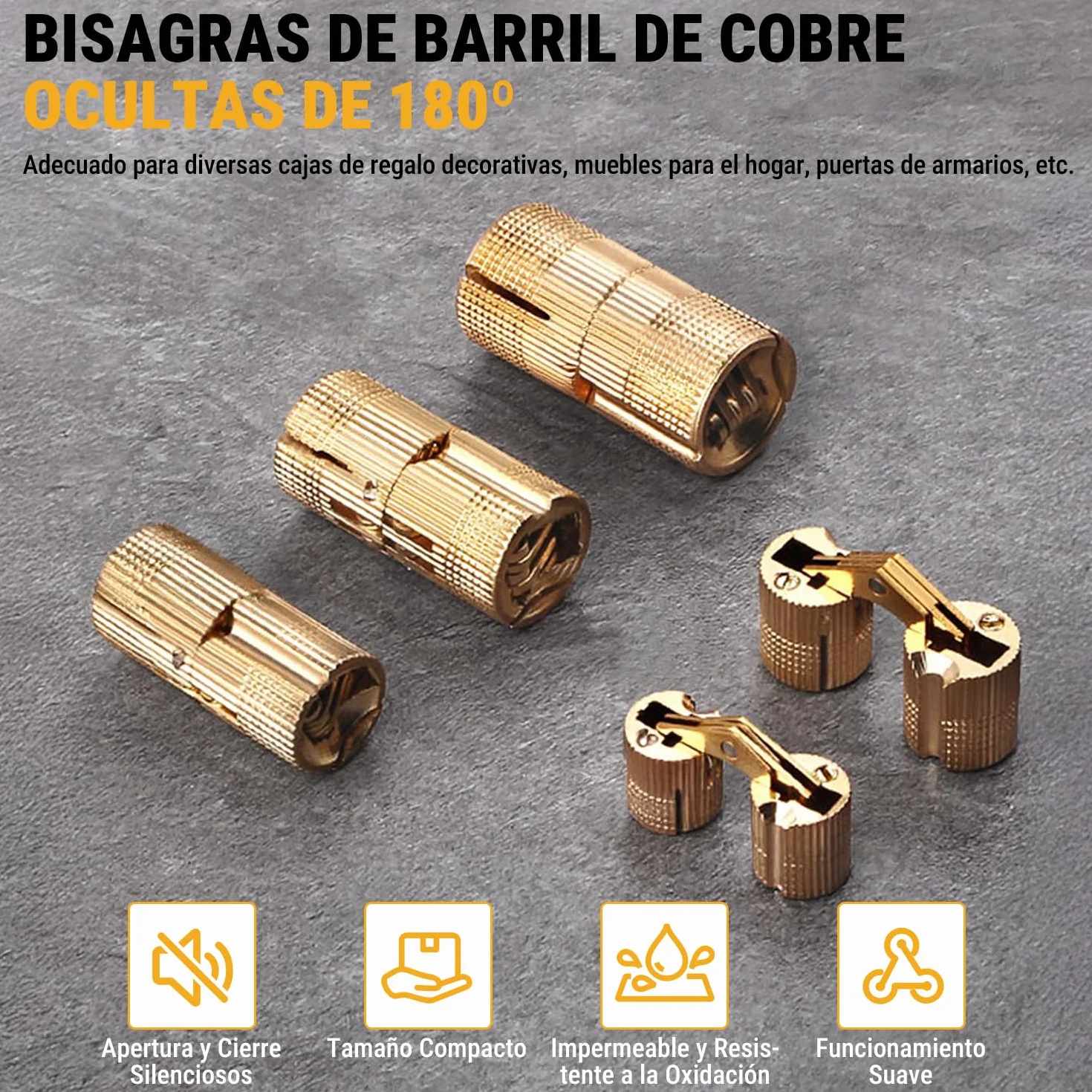 VOBOR Bisagra Barril 10mm 4 Piezas Latón Invisible 180° Ángulo de Apertura