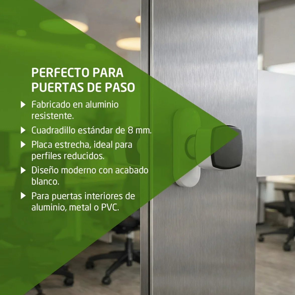 Amig - Juego de Pomos Cuadrados con Placa Estrecha Mod. 6807-81 x 31 mm - Para Puertas de Interior - Ideal en Dormitorios, Baños y Despachos - Aluminio Blanco