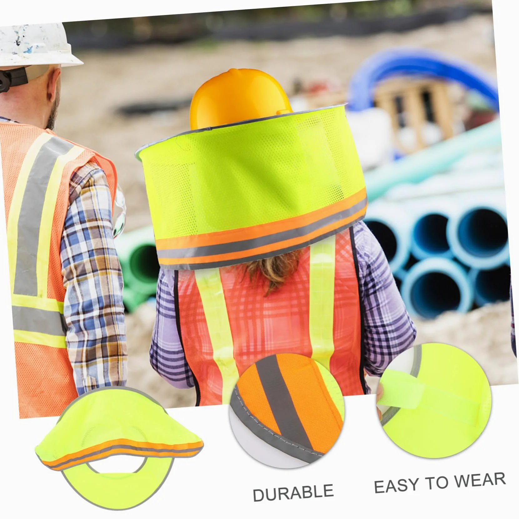 2 piezas de protección solar reflectante para casco protector de ala completa protección de cuello transpirable de alta visibilidad naranja neón para obras y actividades al aire libre