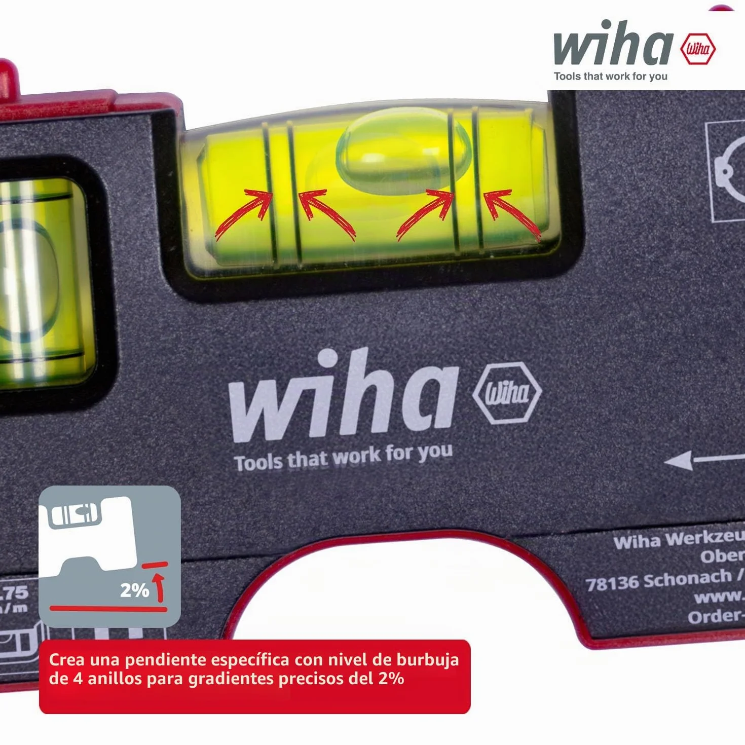 Wiha Mini nivel de burbuja Pocket I 10 cm con imán I Herramienta electricista para enchufe I Nivel horizontal de 4 anillas + nivel vertical para una alineación precisa I Nivel magnético (46957)