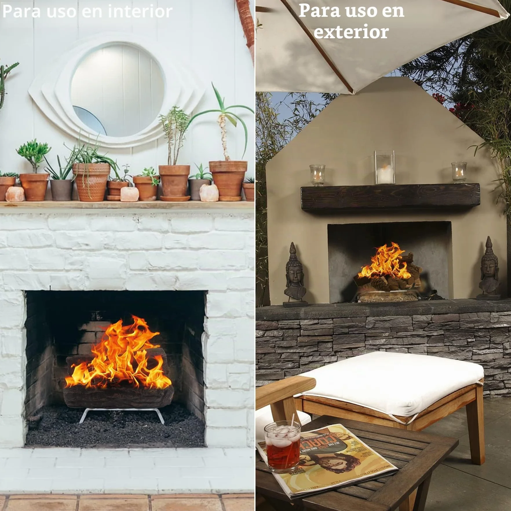 Cerámica para Chimeneas de Bioetanol, 10 Piezas Leña Decorativa para Interiores y Exteriores
