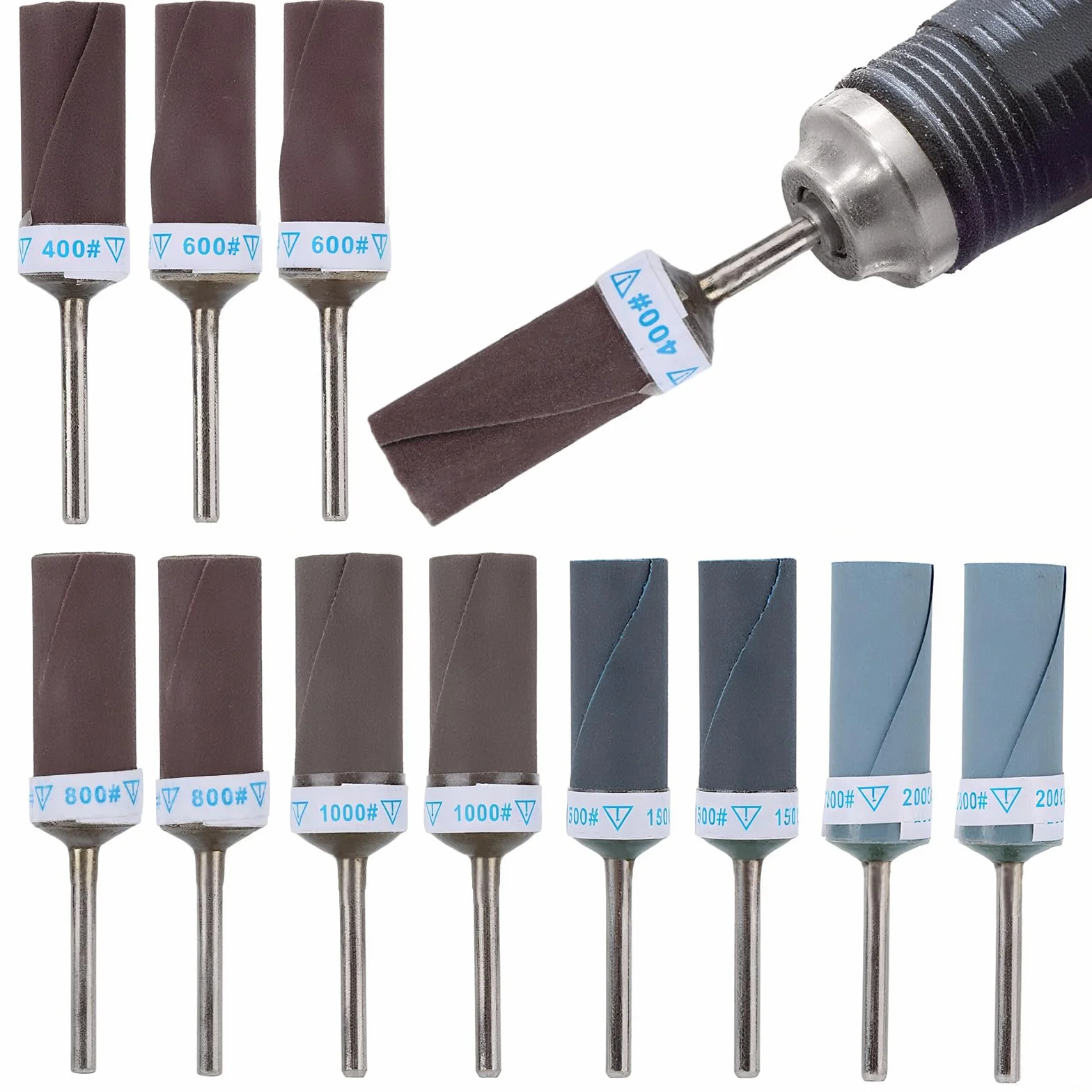 12uds Tambores de Lijado de Grano 400-2000 para Herramienta Rotativa Dremel, Juego Lijadora Tambor Mandriles para Madera Plástico Metal Pulido