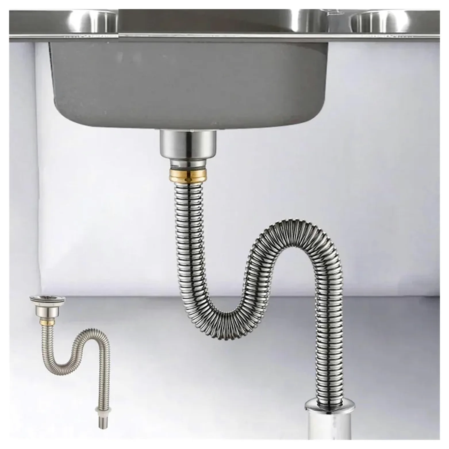 Tubo de desagüe de fregadero, filtro de acero inoxidable | Manguera de fontanería y accesorio de cocina para desagüe doméstico de lavabo y cocina(60cm)