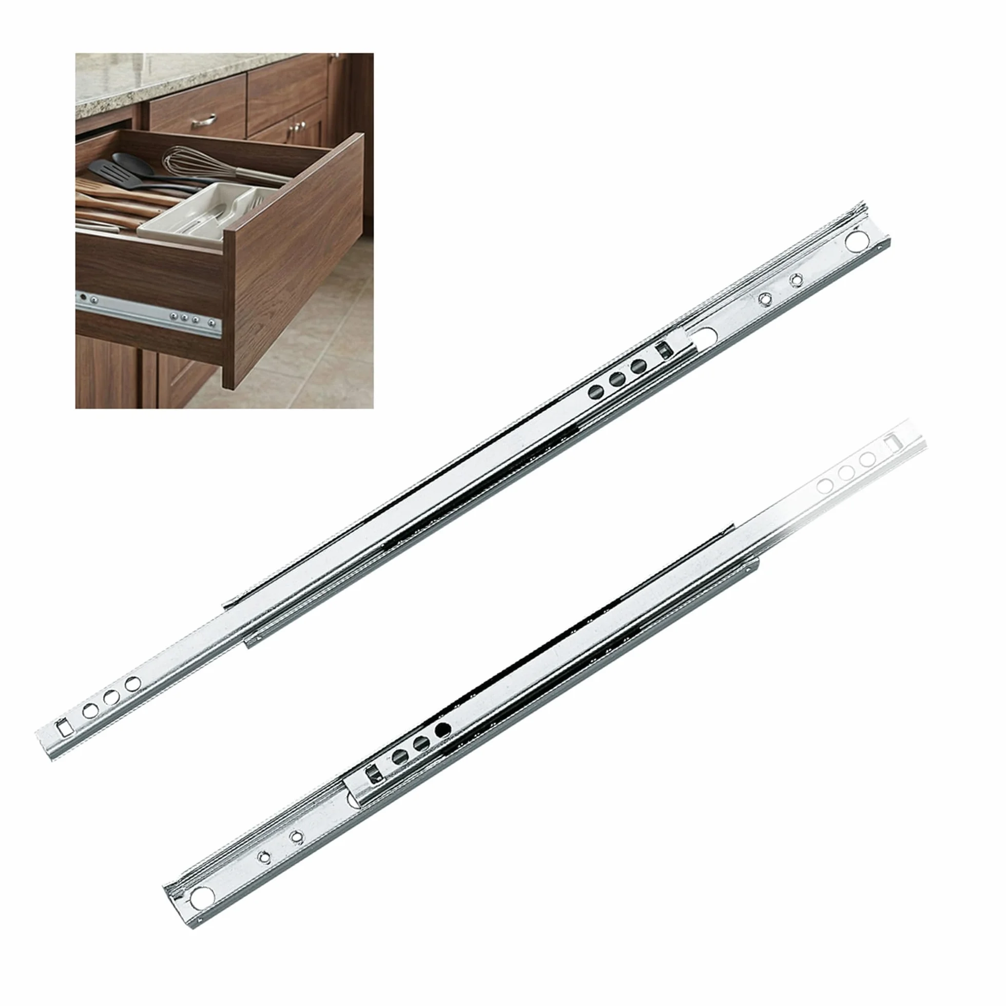 Amig Juego de 2 Guías Correderas Metálicas Acero Galvanizado 310 x 17 mm 15 Kg/Par Extracción Parcial