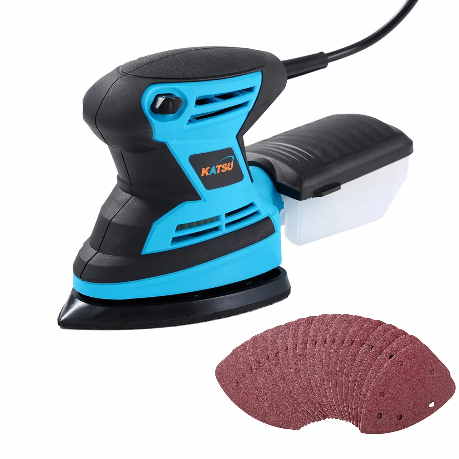 Lijadora Eléctrica 200W KATSU 15500RPM Máquina Lijadora de Detalle de Palma Compacta para Madera y Pintura con Colector de Polvo y 20 Piezas Lijas de 80 Grano 100174
