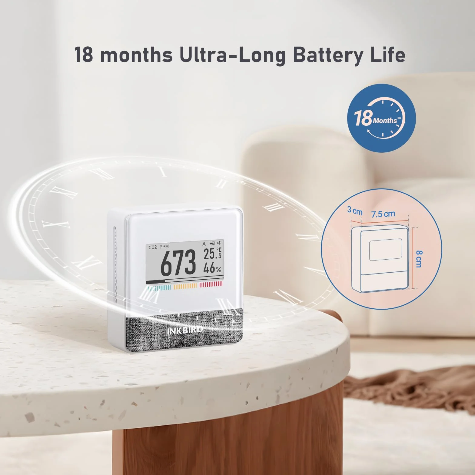 Inkbird Medidor CO2 Bluetooth,IAM-T1 Detector CO2 con Temperatura e Humedad,Control App,E-Ink Pantalla,Batería de Larga Duración,CO2 Monitor Portátil para Casa,Oficina