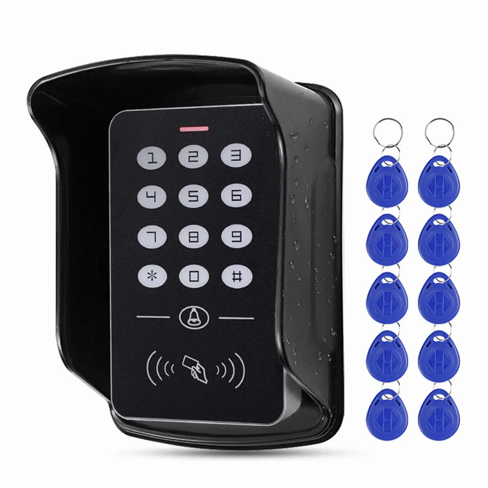 FST Teclado Control Acceso RFID de 125KHz Cubierta Impermeable Lector de Controlador de Acceso Exterior + 10 piezas Llaveros EM4100 Llavero Para el Hogar
