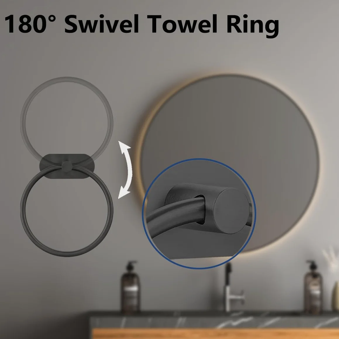 Juego de 2 Anillos de Toalla autoadhesivos de Acero Inoxidable Negro para Cuarto de baño