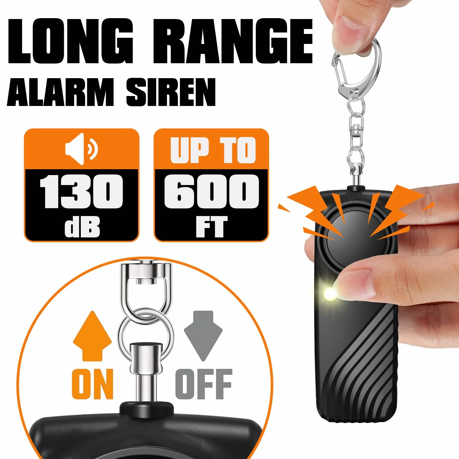 Alarma Personal Sonora 130dB con Linterna LED 2 Paquete Negro