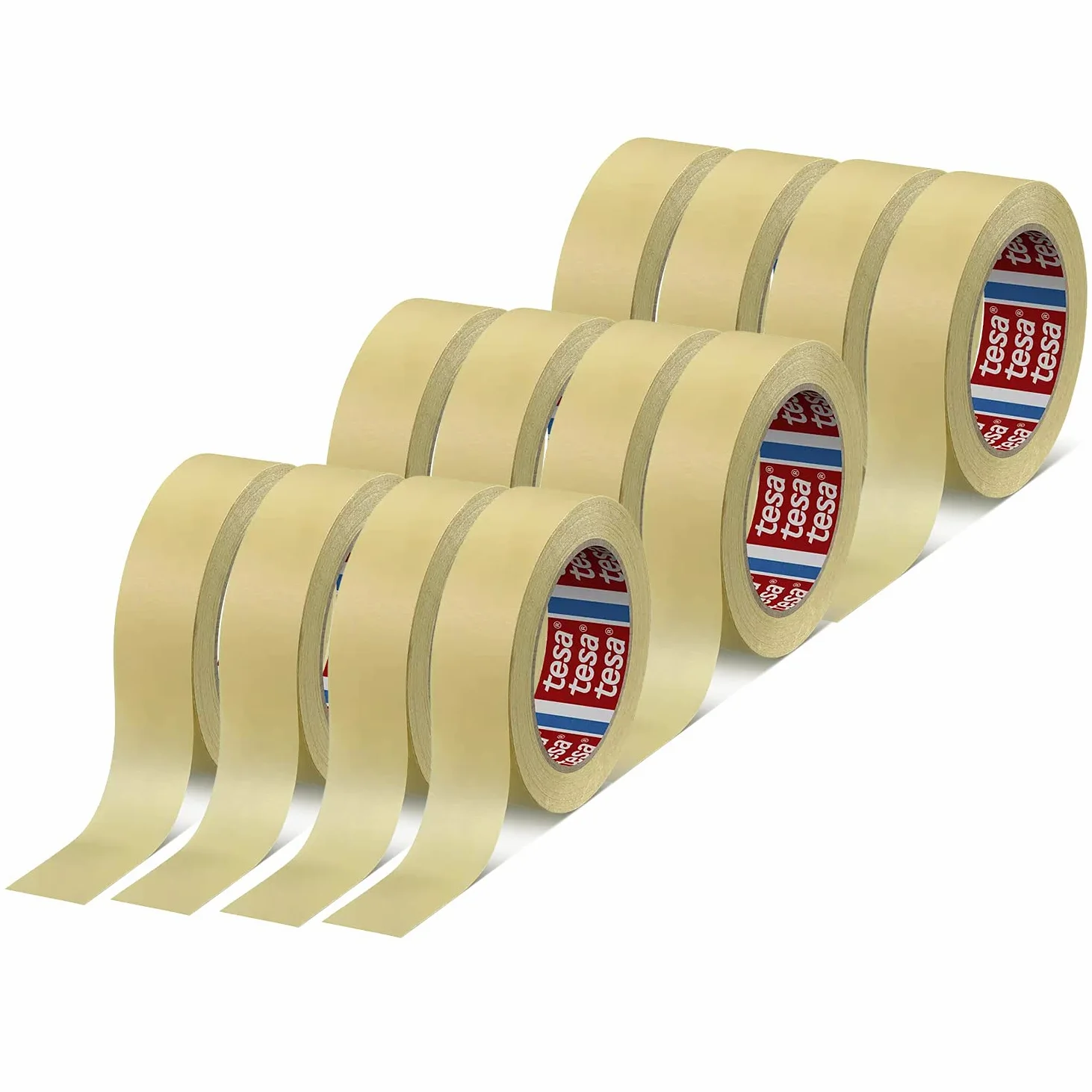 tesa Krepp 4323 Basic - Cinta de enmascarar (para trabajos de pintura ligeros en interiores, 50 m x 25 mm, 12 unidades), color beige claro
