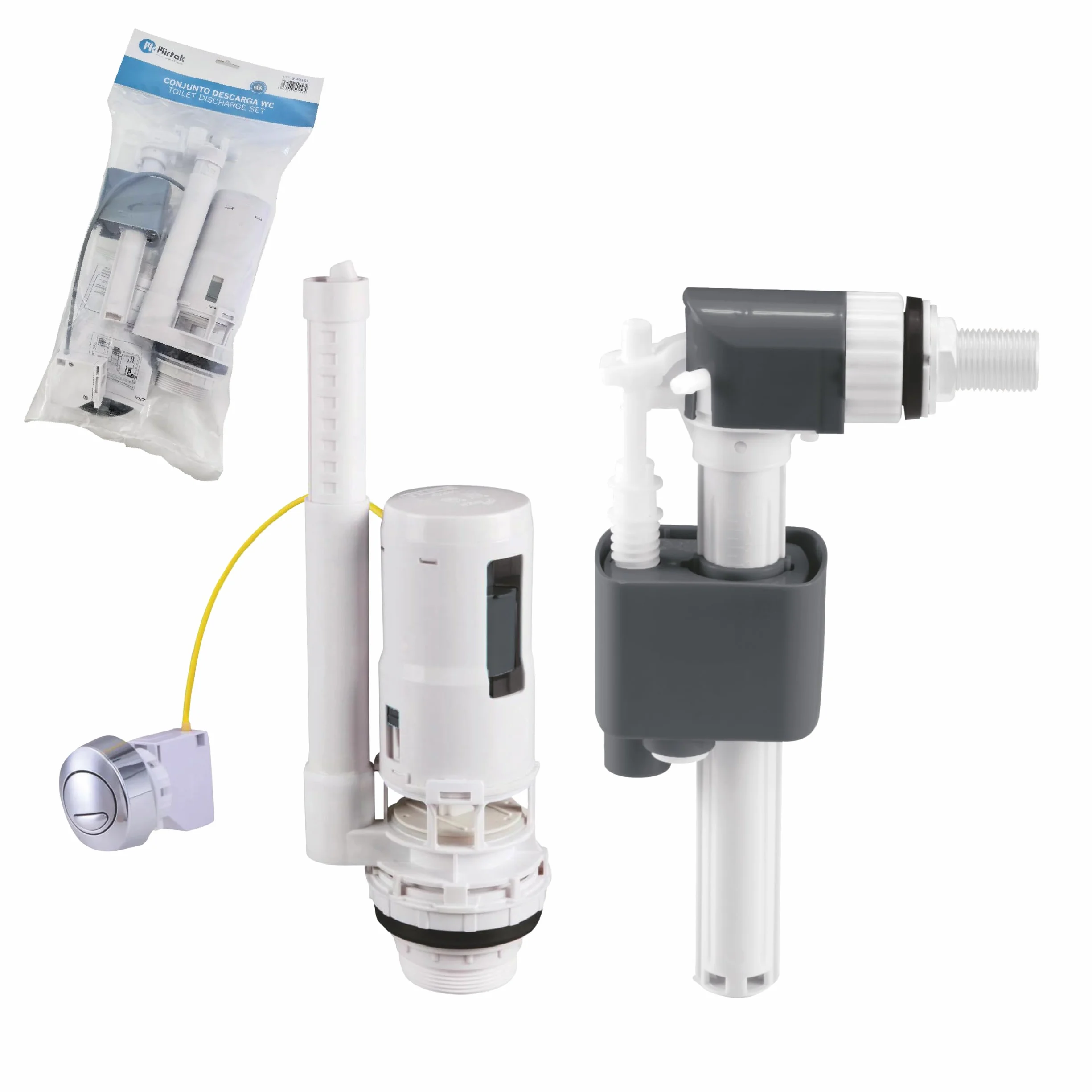 Kit Cisterna WC Completo Mecanismo Descarga Doble Pulsador con Cable 3/8" Válvula Universal Ahorro de Agua